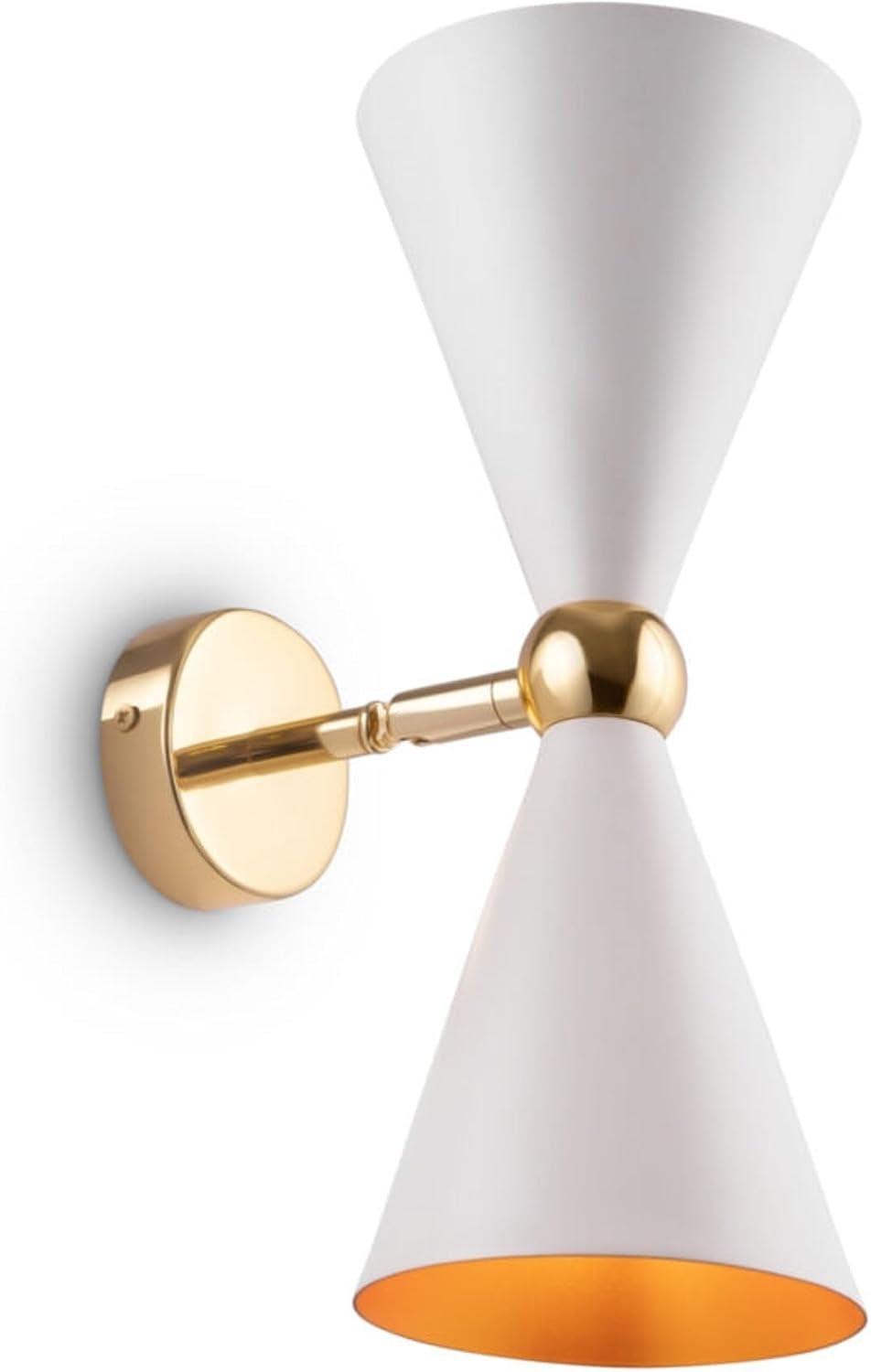 Moderna Applique Lampada Da Parete Bidirezionale a 2 Luci, Bianco E Oro, Paralumi Orientabili, per 2 Lampadine E14 40W Non Incl. per Sala, Camera Da Letto, Soggiorno, Cucina