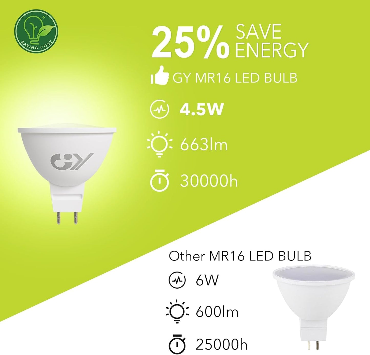 GU5.3 Lampadine LED 12V, MR16 4.5W (Equivalenti a 60W), 663 Lumen 4000K LED Luce Naturale, Lampadina 120° Angolo Del Fascio Lampadine GU5.3, Non Dimmerabile Lampadine, 6 Pezzi