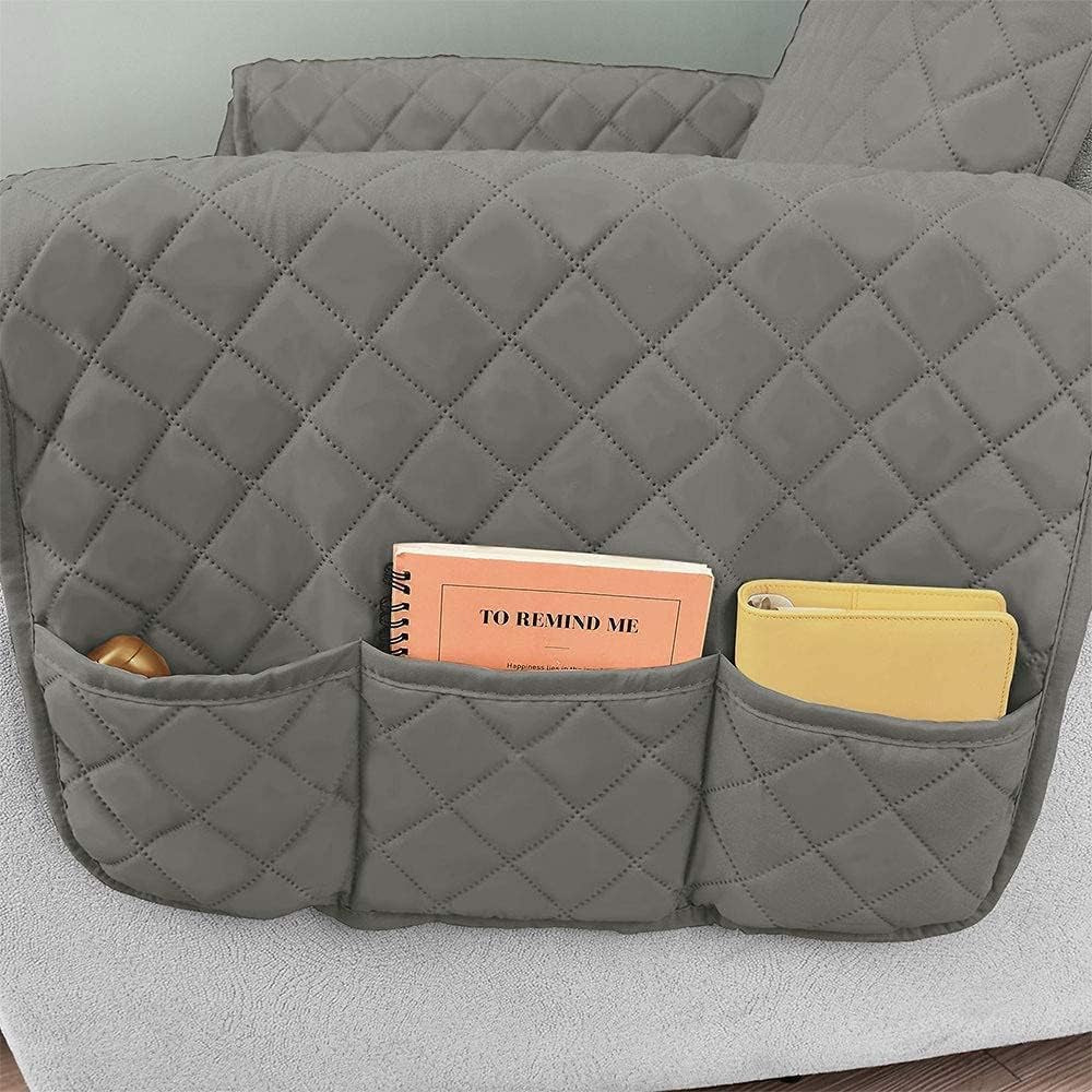 Fodera per Sedia Relax Con Imbottitura Antiscivolo, Rivestimento in Tessuto Antiscivolo, Con 2 Cinghie Di Chiusura, 6 Tasche Laterali, Rivestimento Protettivo per Divano a 1 Piazza, Colore: Grigio