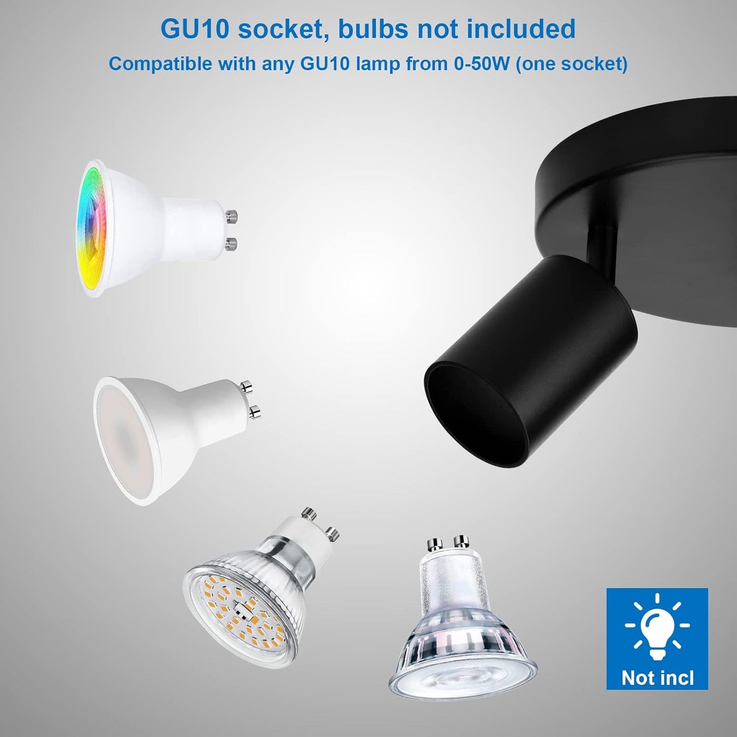 Faretti Da Soffitto Orientabili Nero, Con 3 Attacco GU10, Plafoniera 3 Luci Interno, Lampada Soffitto per Cucina, Soggiorno, Camera Da Letto, Max 50W X 3, Lampadina Non Inclusa