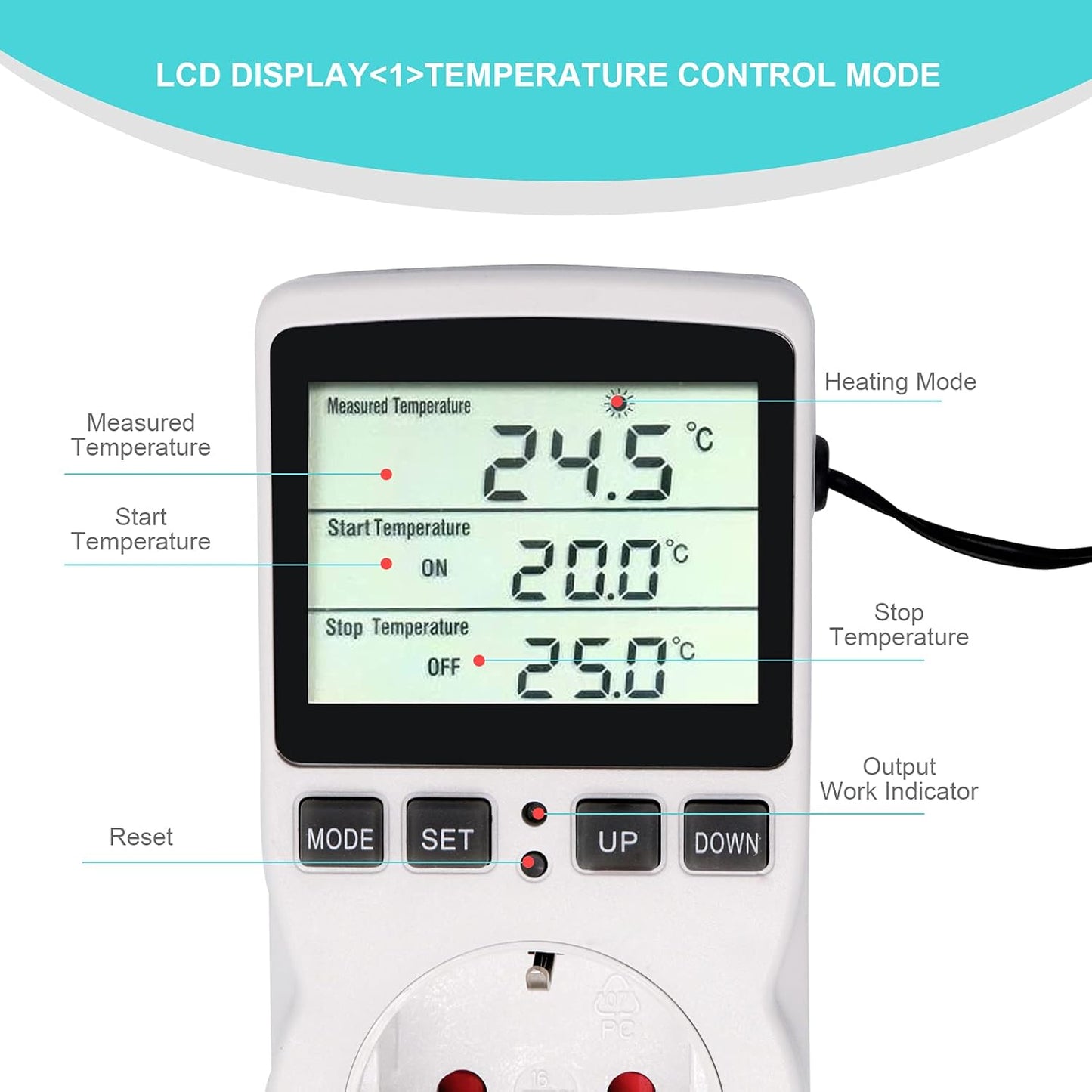 Digitale Termostato Regolatore Temperatura LCD Multifunzione Con Timer E Sonda per Serra, Acquario, Riscaldamento, Terrario, Acquario, Rettili, Incubatore (EU)