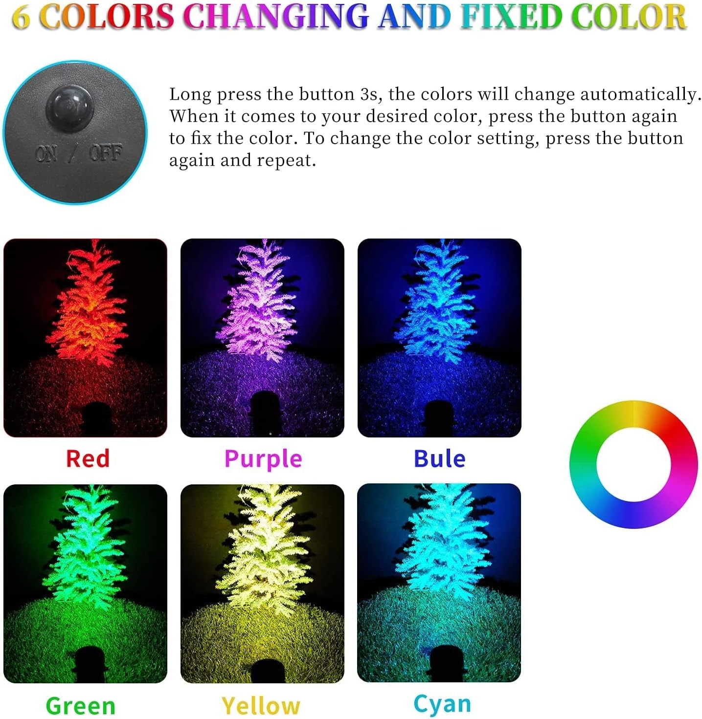 Faretti Solari Da Giardino RGB, Lampada Solare Giardino Colorate IP65 Impermeabili ON/OFF Automatici RGB per Giardino Alberi Cespugli Vialetto Confezione Da 4