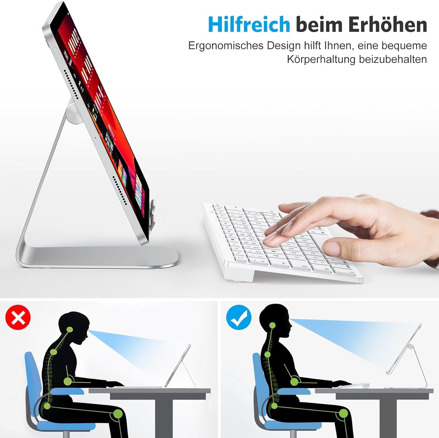 Tastiera Bluetooth Tedesca per Ipad, Ultra Sottile QWERTZ Compatibile Con Ipad 10,2/9,7, Ipad Pro 11/Ipad Pro 12.9, Ipad Air/Ipad Mini/Iphone, Connessione Stabile