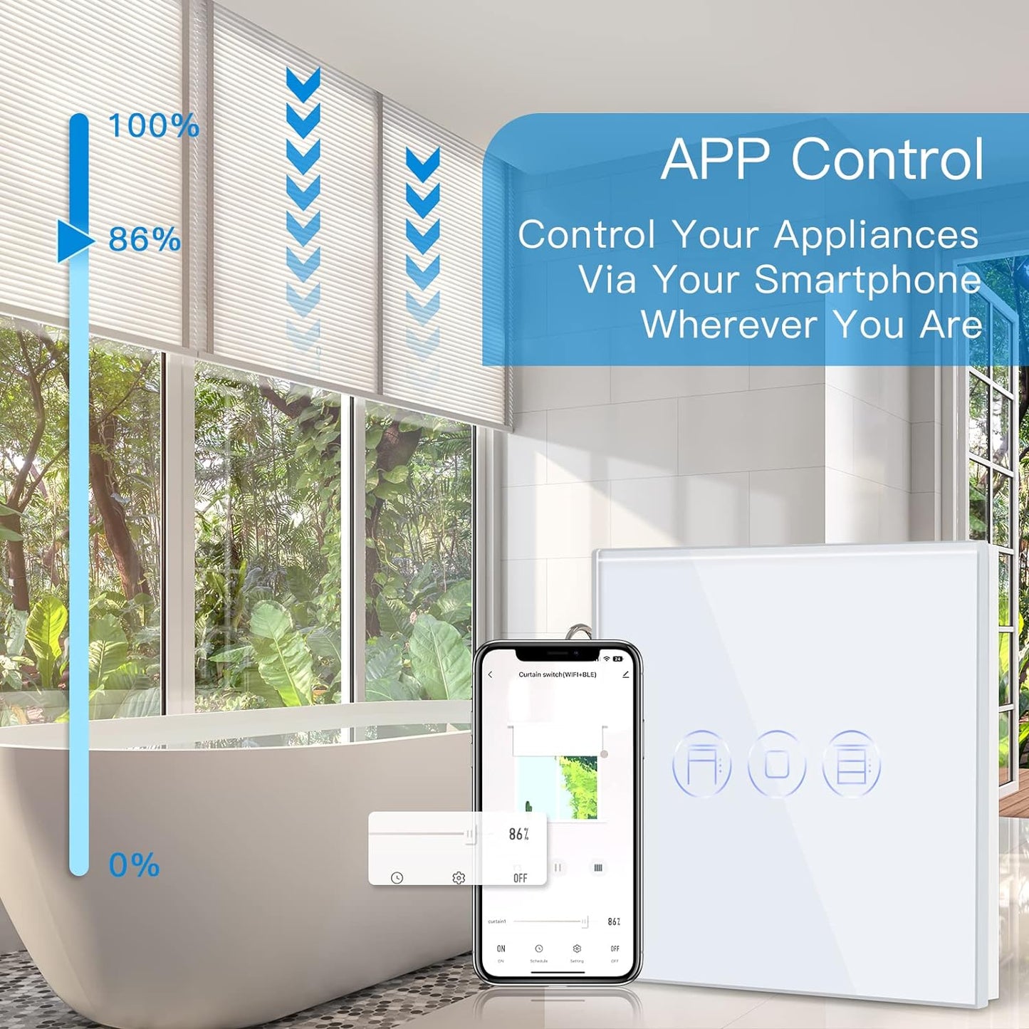 Interruttore Intelligente Wi-Fi per Tapparelle, Telecomando E Funzione Timer Con Smart Life/Tuya APP, Funziona Con Alexa Echo E Google Home, Interruttore per Tapparelle Wifi Con Pannello Touch