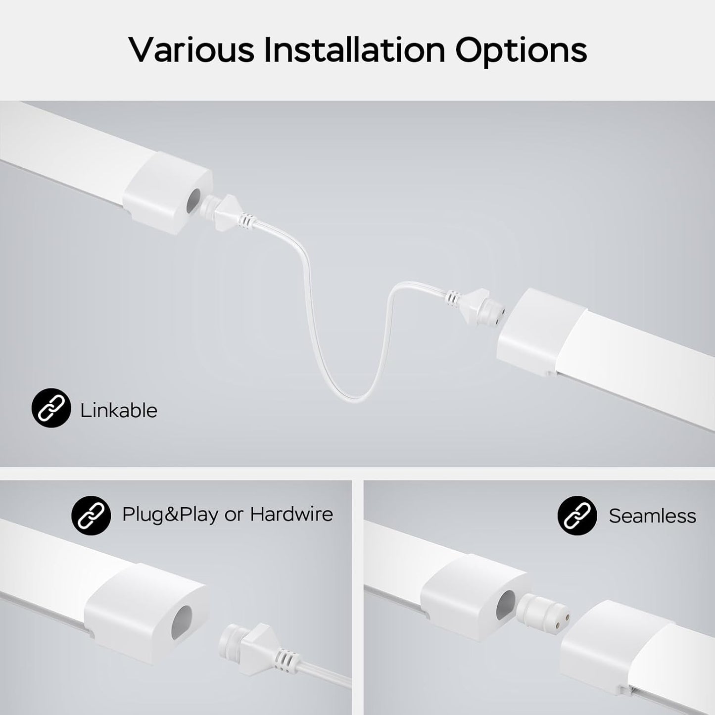 Plafoniera LED Soffitto 40Cm Con Spina Plug and Play O Cablata, Semplice Collegamento in Serie Plafoniera Garage 16W 1760LM Bianco Freddo 5000K, Barra LED Tubo Impermeabile IP65, 1 Pezzi