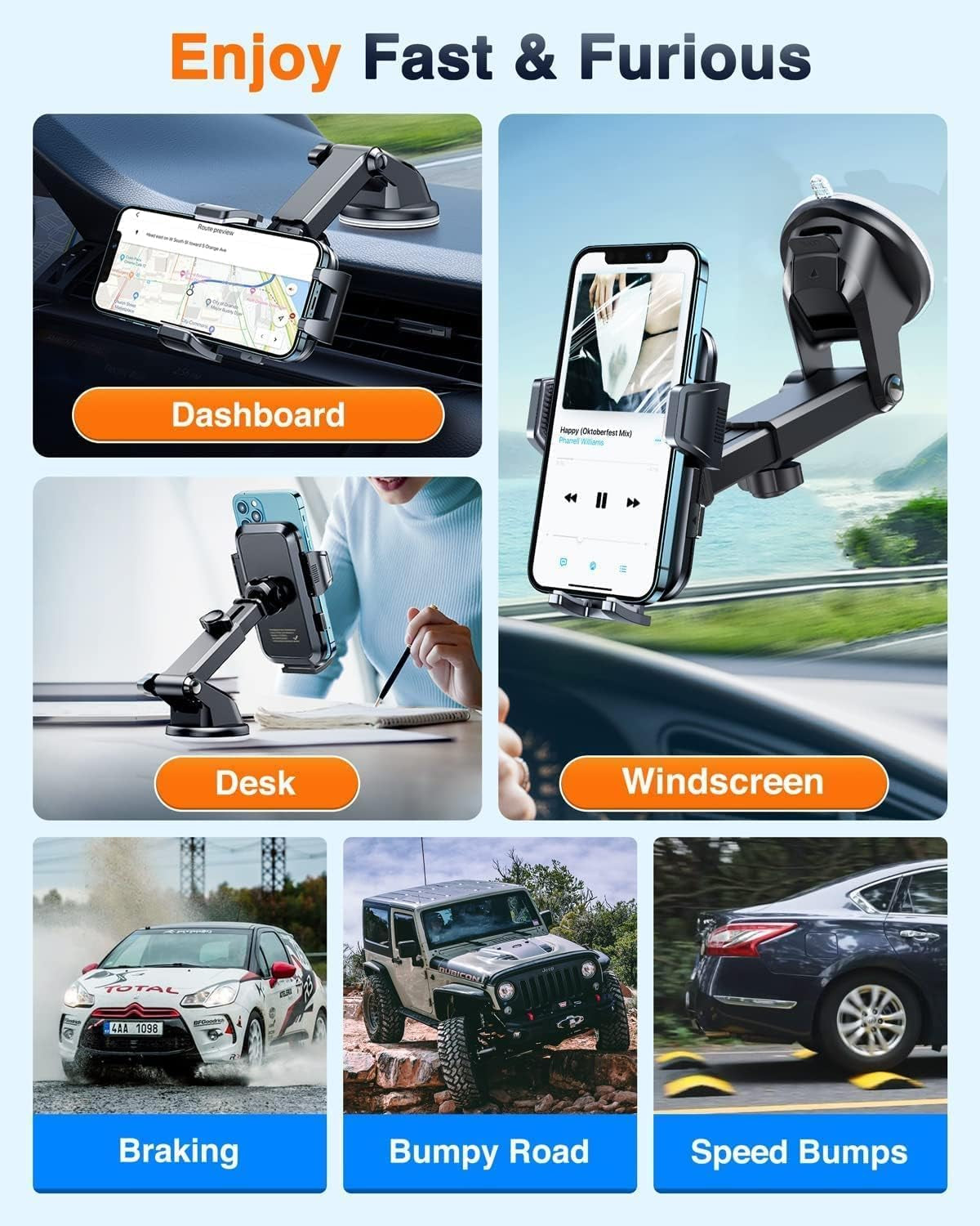 Porta Cellulare Auto,【2023 Versione Finale】Ventosa Universale Supporto Telefono Auto,【Grado Militare】Installato Sul Cruscotto Parabrezza Applicare Iphone 14 13 Pro Max Samsung Galaxy,Argentato