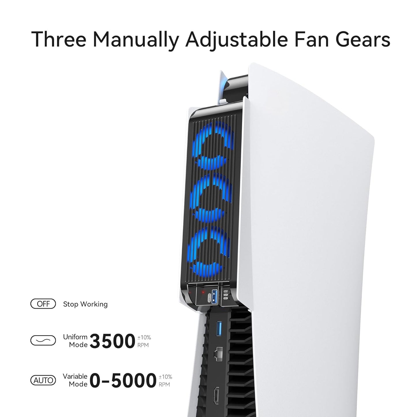 Accessori Di Raffreddamento per PS5, Ventola Di Raffreddamento PS5 Con LED, Controllo Automatico Della Velocità E Hub USB 3.0 per Dischi PS5 Ed Edizione Digitale, Non per PS5 Slim (Bianco)