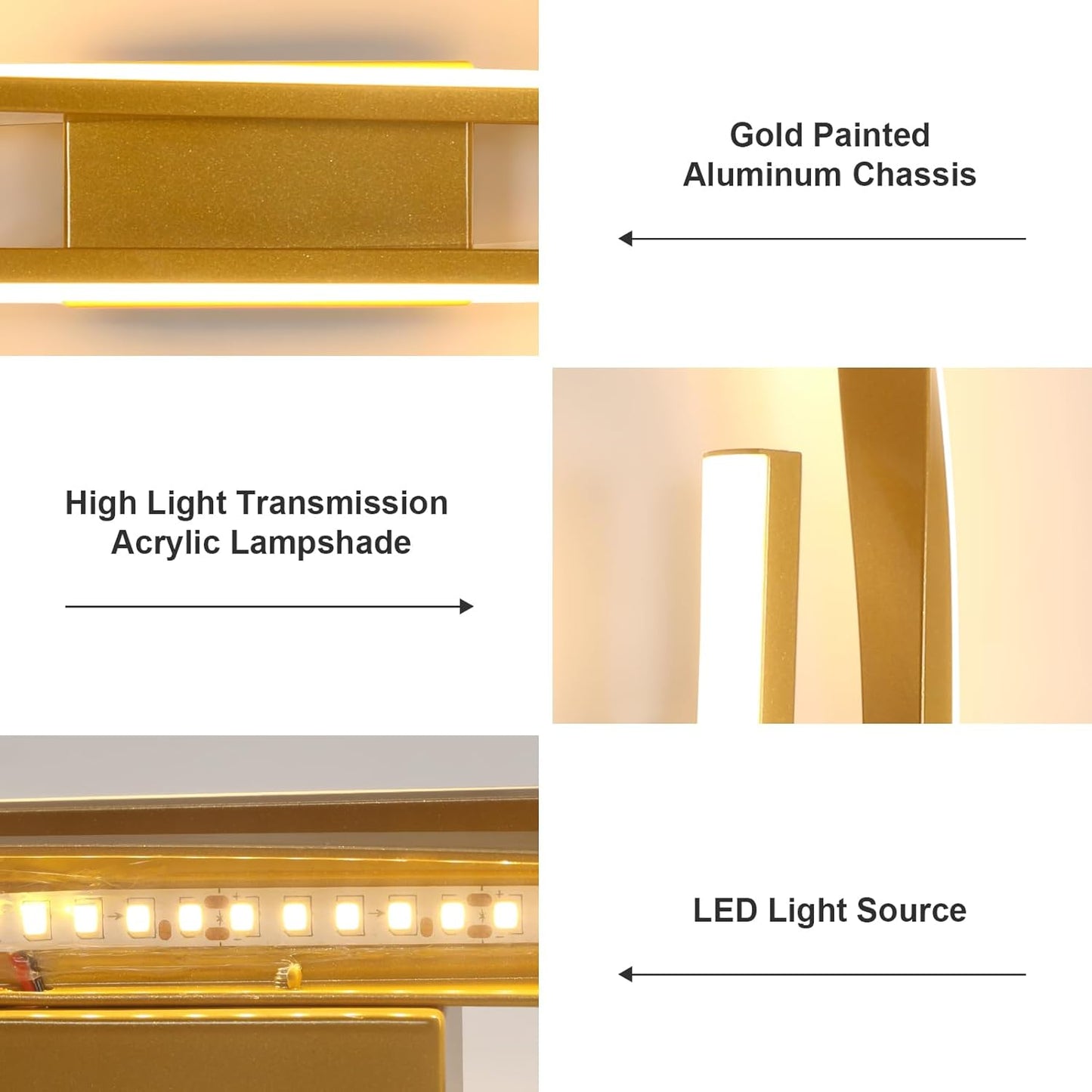 Applique Da Parete Interno, 16W 1800Lm Lampada Da Parete LED Moderno, Creativo Lampada a Muro Luce in Acrilico per Soggiorno, Camera Da Letto, Scala, Corridoi, Bianco Caldo 3000K, Oro
