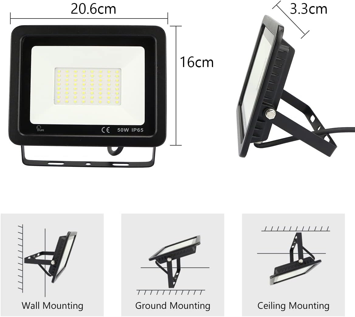 Faretto Led Da Esterno 50W,Faretti Led Esterno 5000LM,72 LED 4500K Bianca Neutra Faro Led Esterno, Faretto Da Esterno IP65 Impermeabile,Per Giardino,Cortile,Garage【2 Pezzi Nero】