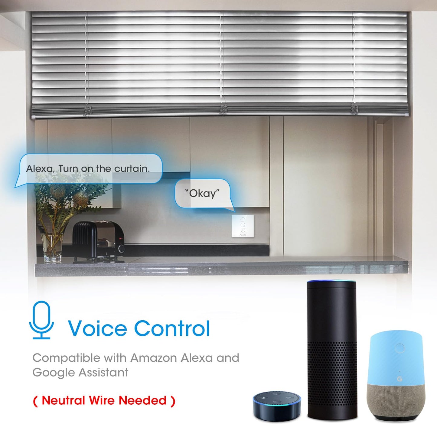 Interruttore per Tapparelle Wlan – Intelligente Controllo per Tapparelle Compatibile Con Alexa, Google Assistant, Siri – Timer per Persiane, Tapparelle, Tenda, Tenda