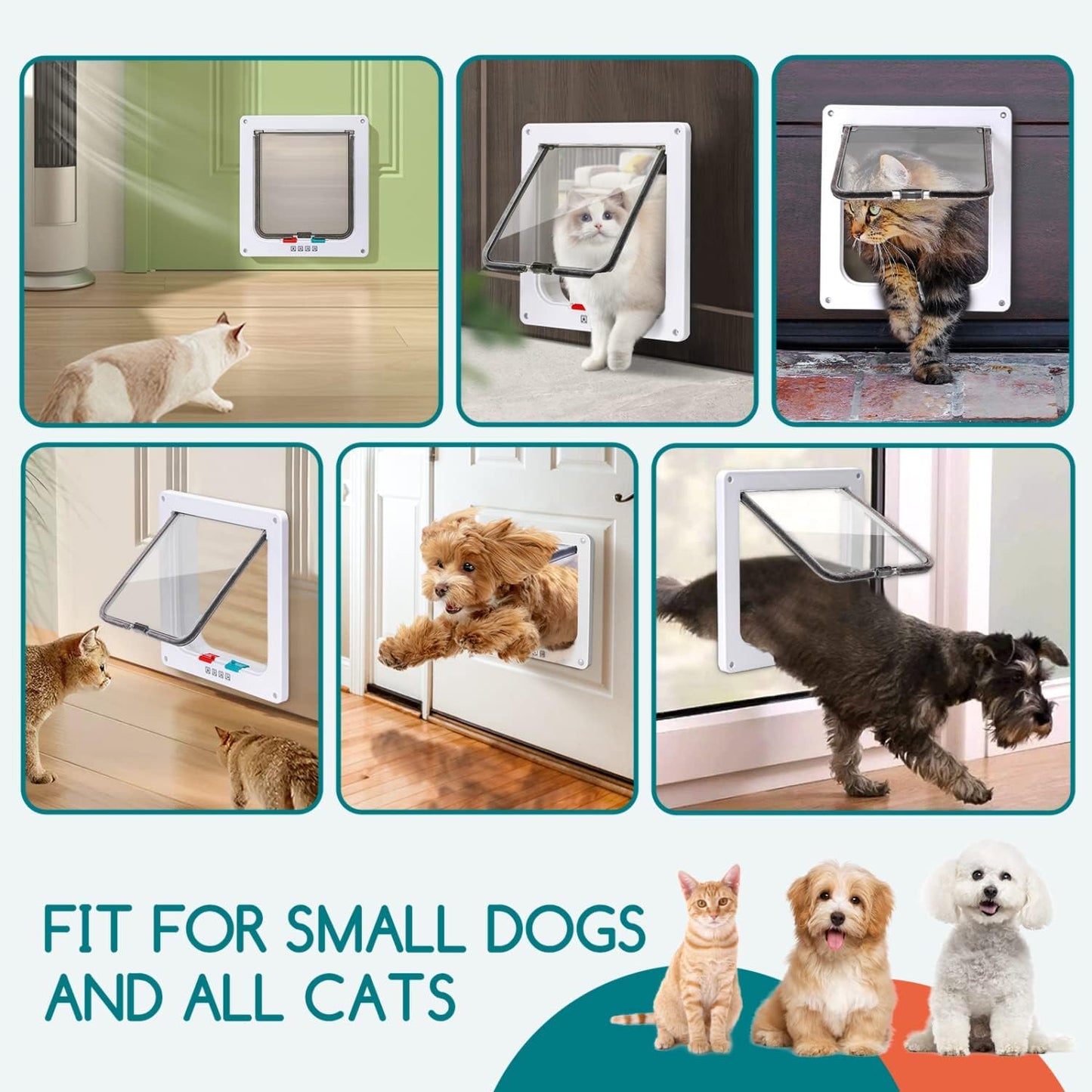 - Gattaiola per Gatti E Cani, Porta per Gatti a 4 Vie Con Magnete, Entrata E Uscita Controllabile Porta Scorrevole per Finestra Di Sicurezza per Animale Domestico (Bianca, XL)