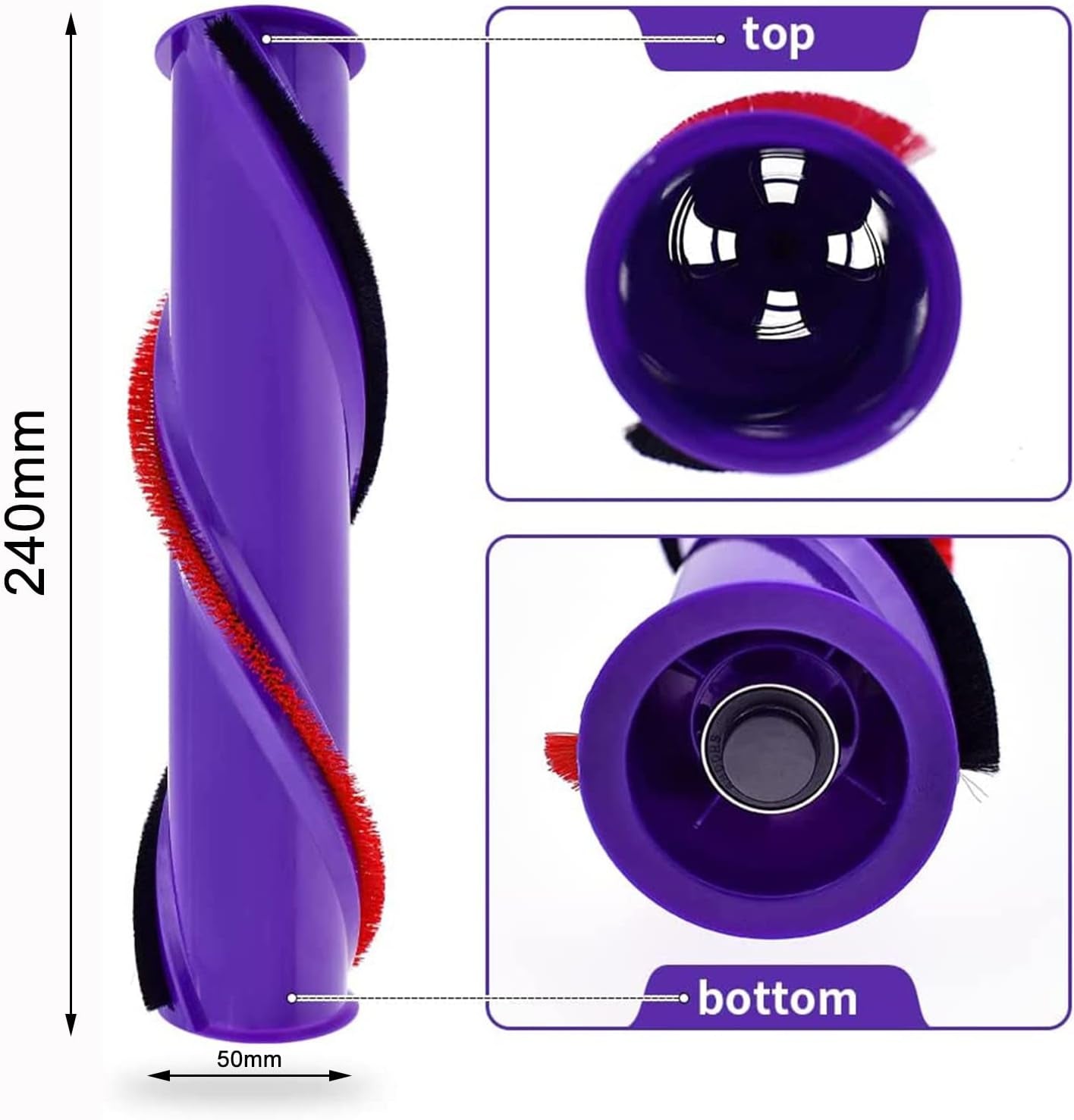 Spazzola a Rullo Di Ricambio per Pulizia Tappeti, 4 Fori Interni, D = 50 Mm, Adatta per Aspirapolvere Dyson V7