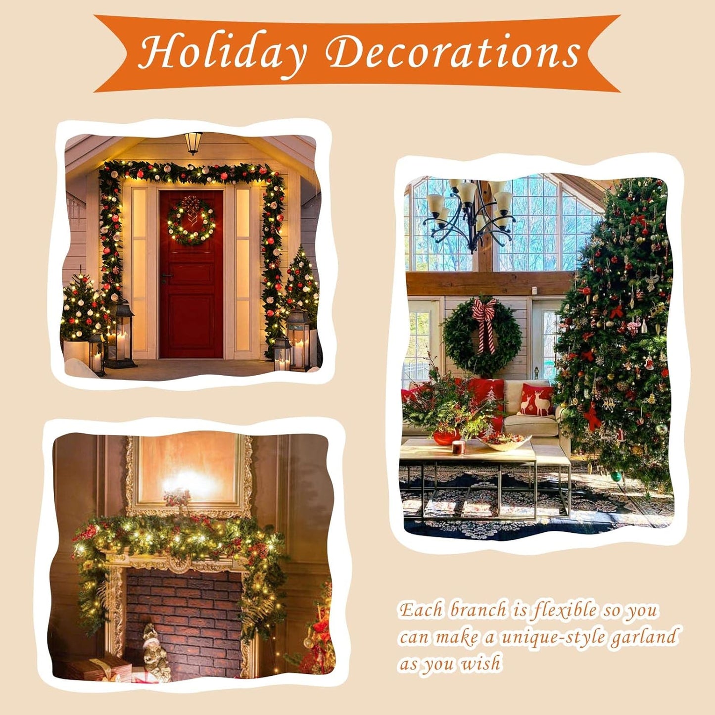 Ghirlanda Natalizia Con Luci 270CM Ghirlanda Natalizia Scale Lunga Luce a Led,Ghirlande Artificiali Natale per Camino Scale Porte Albero Decorazione per Feste Di Natale