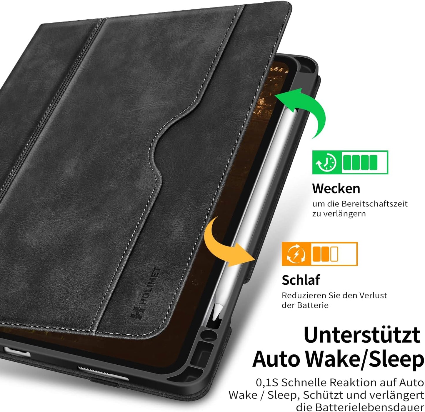 HOLIMET Custodia per Ipad Pro 12.9 2022 6 Generazione, 2022/2021/2020/2018 (6A/5A/4A/3A Gen) Smart Cover Con Pencil Holder per Pencil 2, Auto Svegliati/Sonno Case per Ipad Pro 12.9 Pollici (Nero)