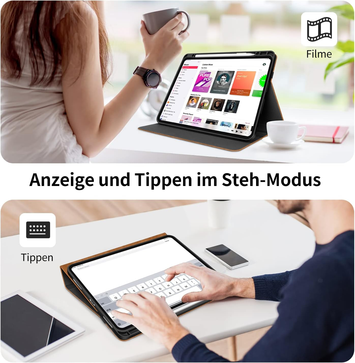 HOLIMET Custodia per Ipad Pro 12.9 2022 6 Generazione, 2022/2021/2020/2018 (6A/5A/4A/3A Gen) Smart Cover Con Pencil Holder per Pencil 2, Auto Svegliati/Sonno Case per Ipad Pro 12.9 Pollici (Marrone)