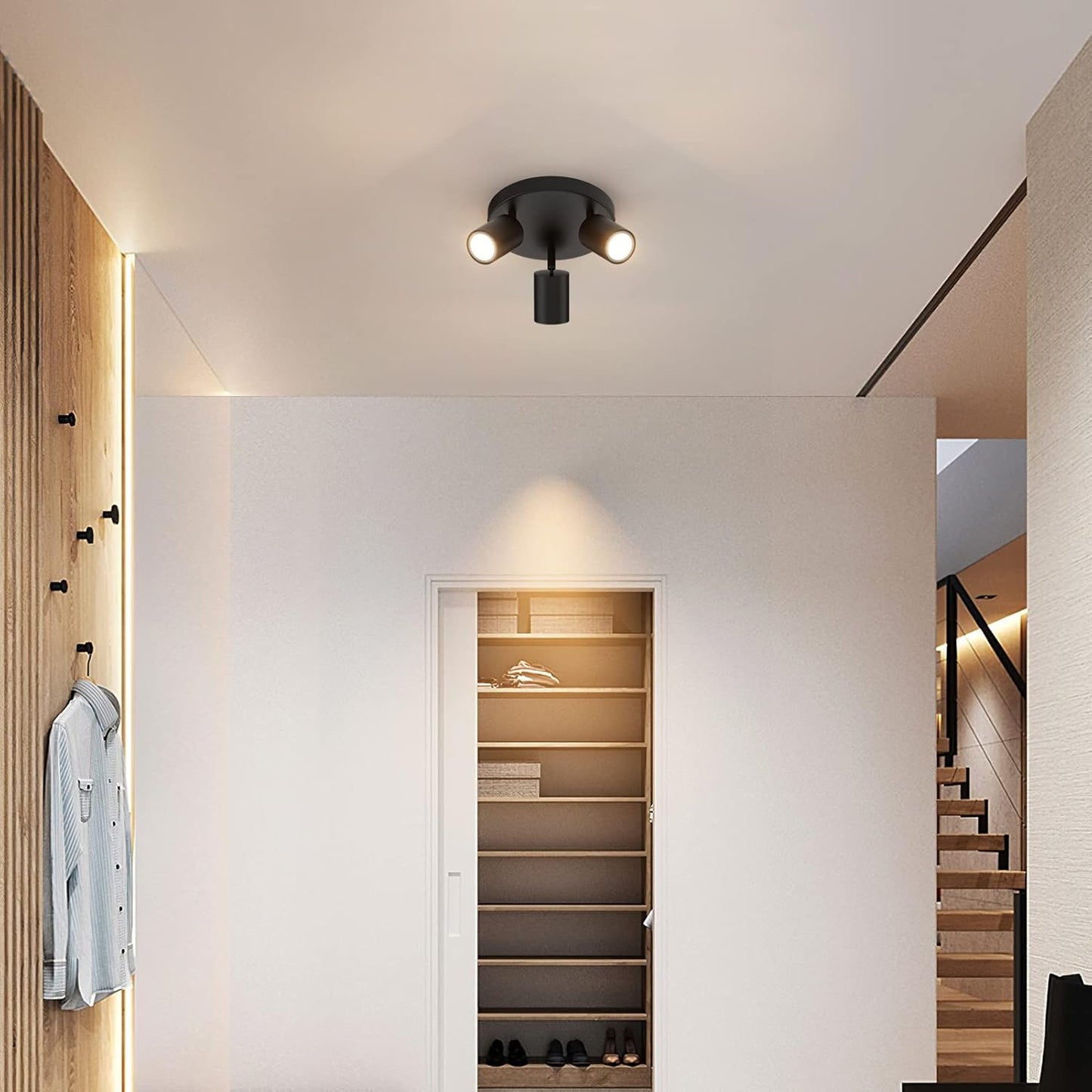 Faretti Da Soffitto Orientabili Nero, Con 3 Attacco GU10, Plafoniera 3 Luci Interno, Lampada Soffitto per Cucina, Soggiorno, Camera Da Letto, Max 50W X 3, Lampadina Non Inclusa