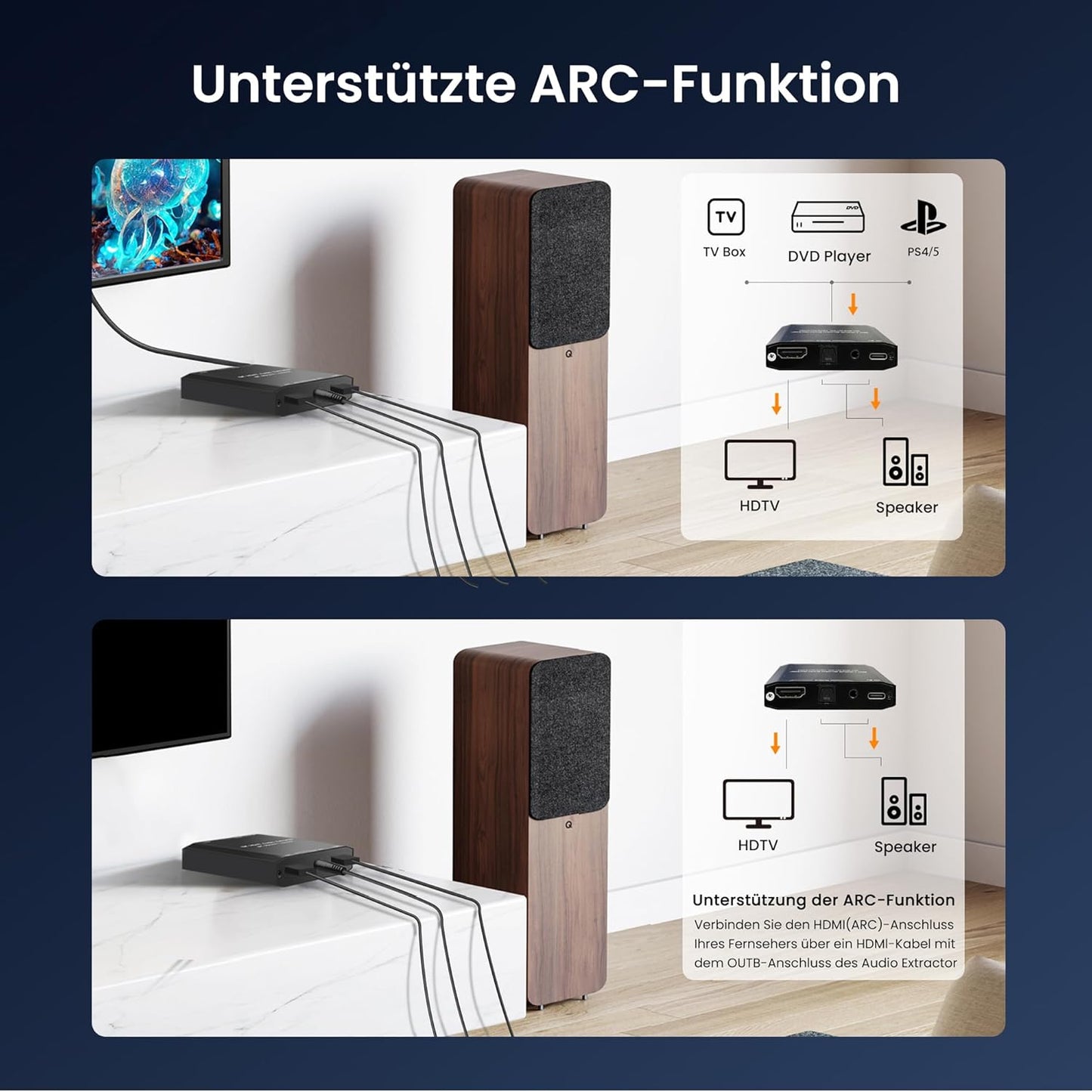 HDMI Audio Extractor, HDMI Splitter Audio Extractor 4K 120Hz, 8K HDMI a HDMI SPDIF 3.5Mm Stereo Converter Audio, HDMI ARC Adattatore Ottico per PS5, Xbox TV Cuffie Soundbar