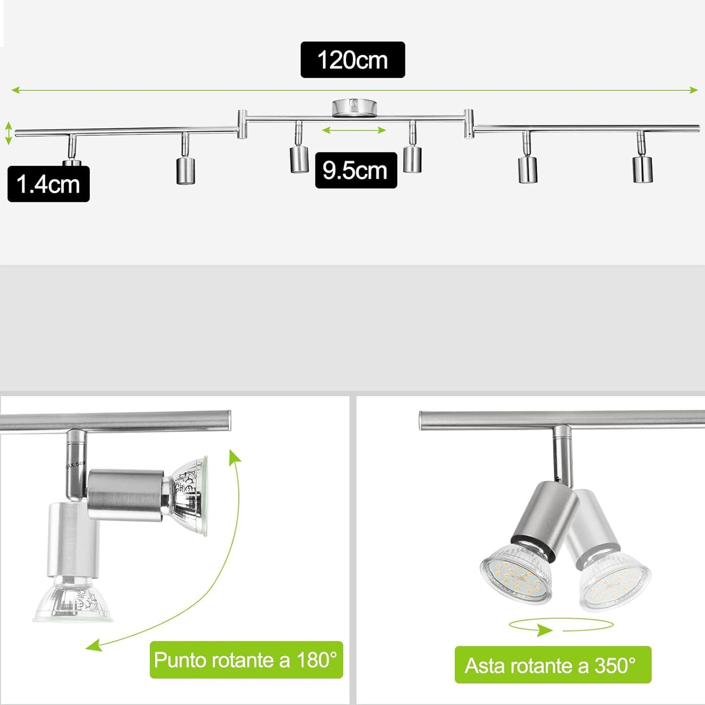 Faretti LED Da Soffitto Orientabili Con 6 Faretti, Lampadario Da Soffitto Luce Bianco 4000K, Con 6 Luci GU10 550LM 6W, Lampadario Moderno per Camera Letto Salotto Soggiorno Cucina Corridoio