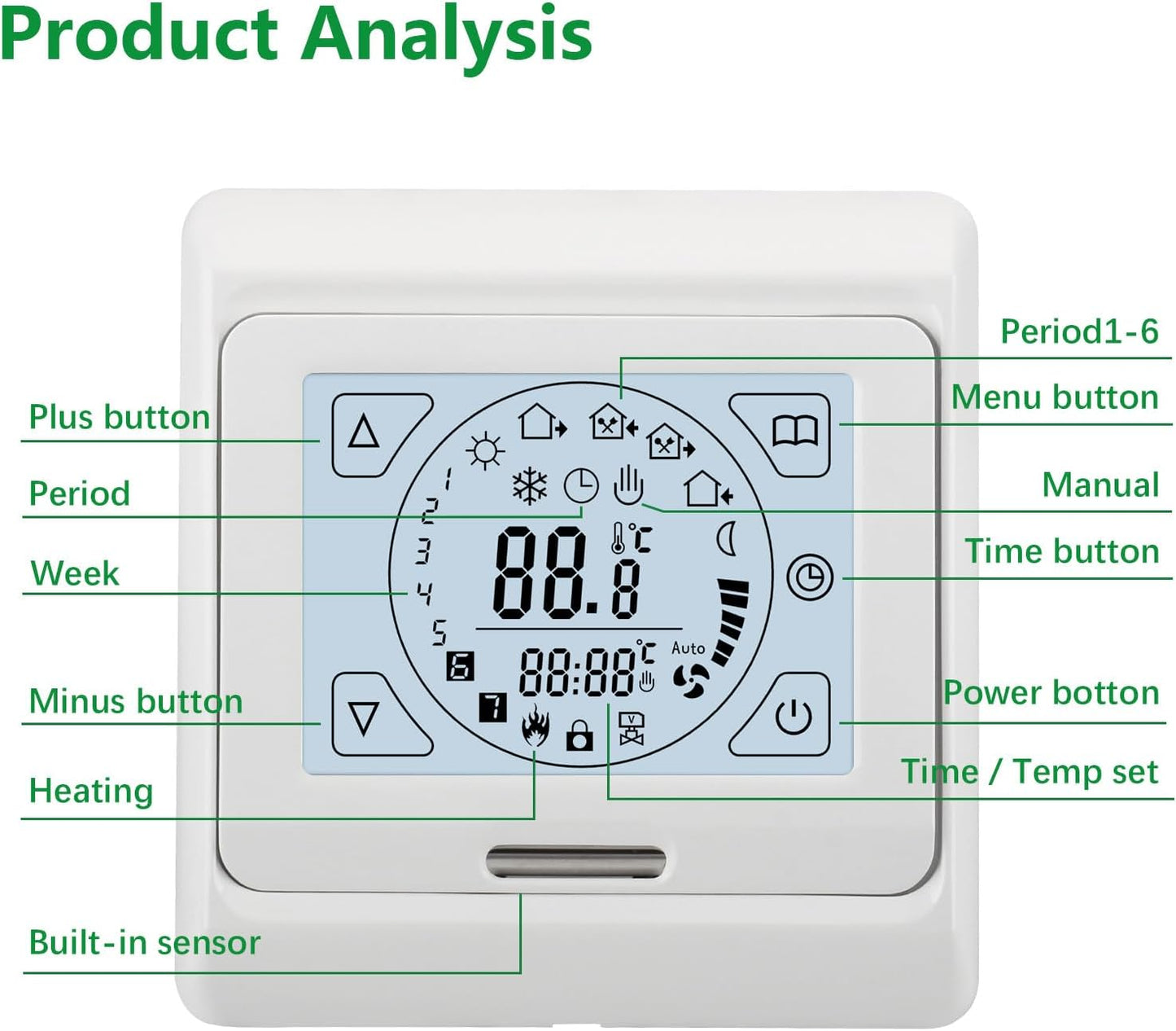 Termostato LCD Digitale Programmabile Wg809,Touchscreen Retroilluminato,3A AC230V per Gli Impianti Di Riscaldamento Ad Acqua, Bianco