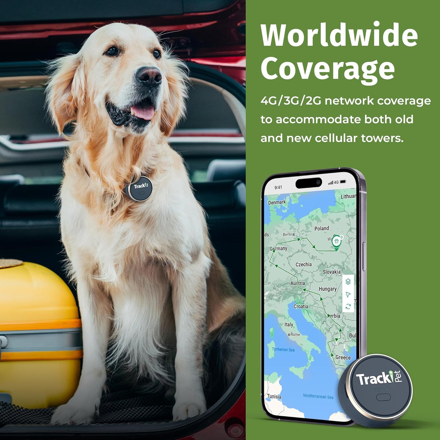 pet Localizzatore GPS per Cani - Abbonamento Richiesto - Localizzatore Localizzatore Mini, SIM Adatto a Tutti I Collari, Localizzazione Live, Portata Illimitata IP67