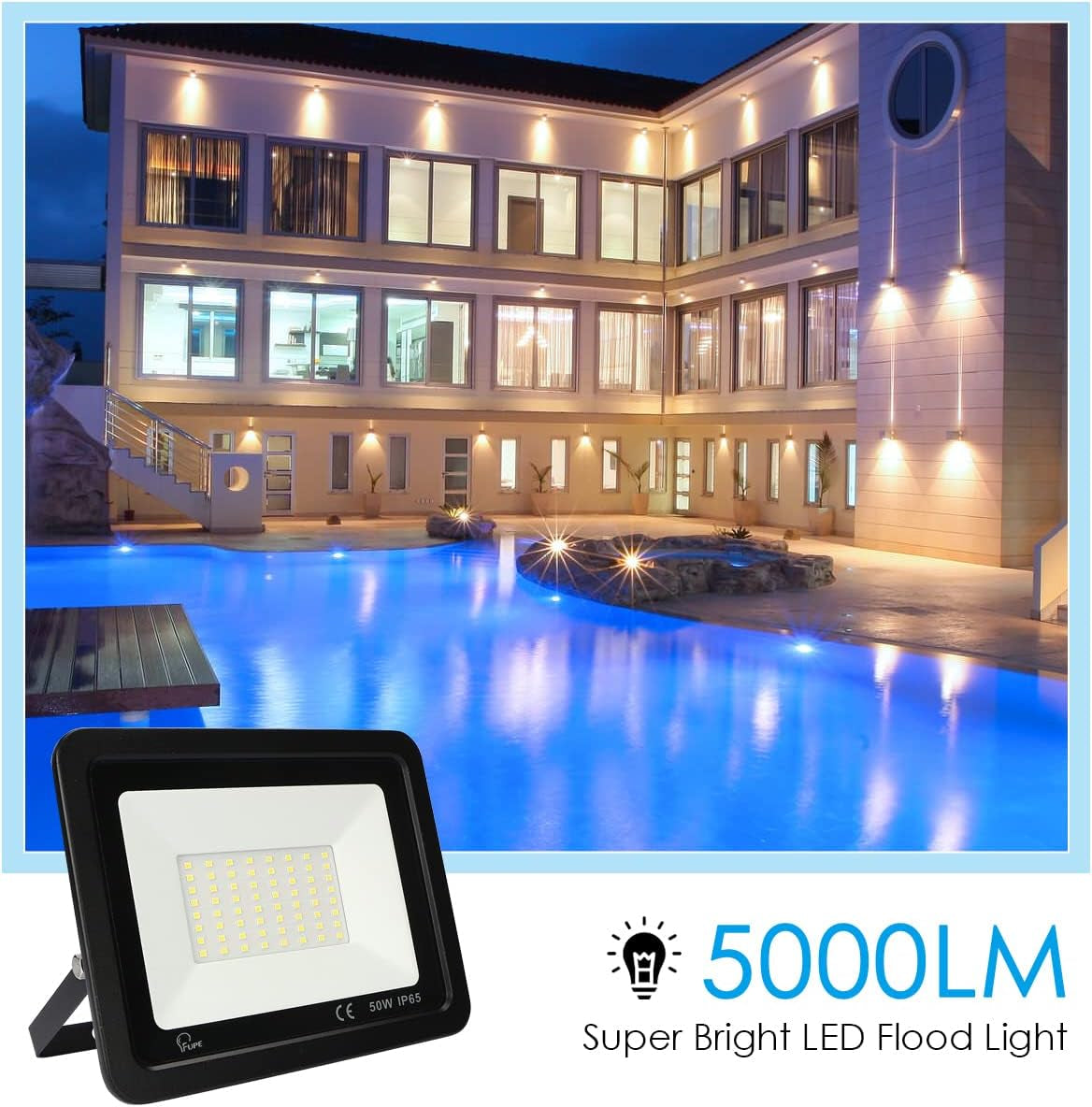 Faretto Led Da Esterno 50W,Faretti Led Esterno 5000LM,72 LED 4500K Bianca Neutra Faro Led Esterno, Faretto Da Esterno IP65 Impermeabile,Per Giardino,Cortile,Garage【2 Pezzi Nero】