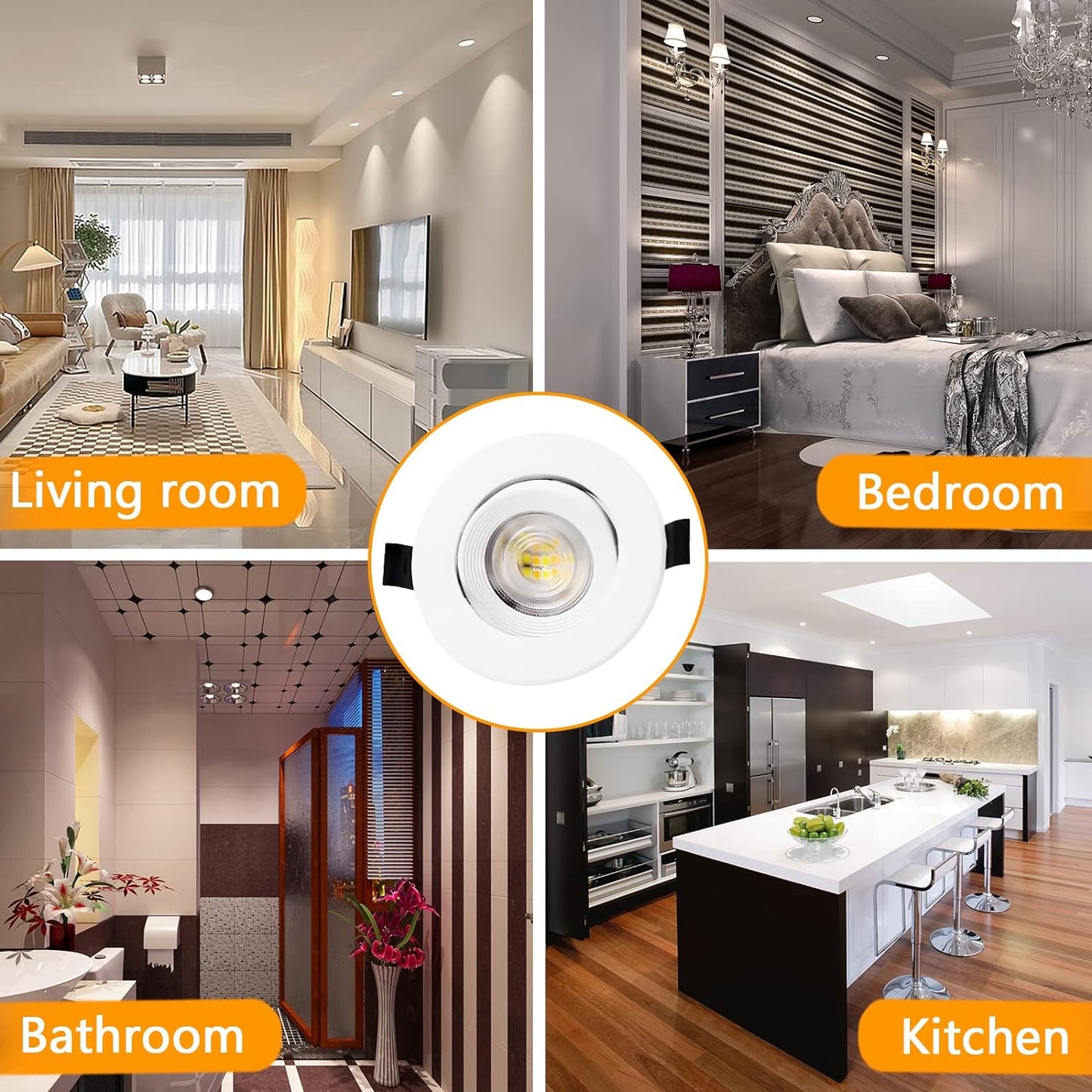 Faretti LED Da Incasso per Cartongesso,7W Dimmerabili 230V IP44 Luci Da Incasso, Faretto Led Incasso Dimmerabili 3000K 4000K 6500K,Orientabili a 45° Spot Led Incasso Para Bagno,Baño,Cocina, Set Da 6