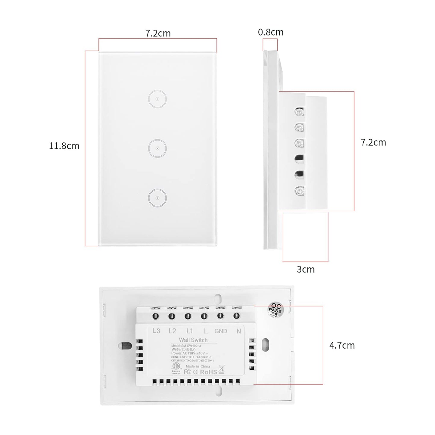 Interruttore Della Luce Intelligente Wifi, Controllo Vocale Funziona Con Alexa E Google Home, Timer E Condivisione Dispositivo, È Necessario Il Filo Di Neutro, Bianco 3 Way(2Pcs)