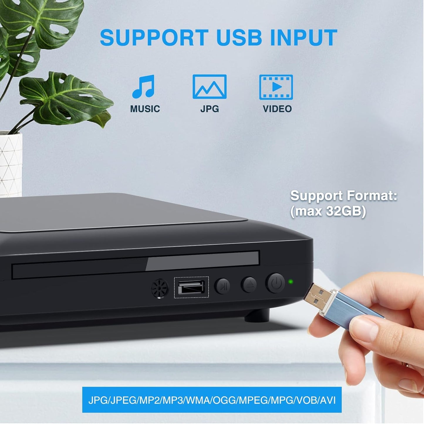 DVD Player for TV with HDMI AV Output, USB Input, HD1080P DVD CD Player, Built-In PAL NTSC System, All Region Free, HDMI/ AV Cable Included, 2019