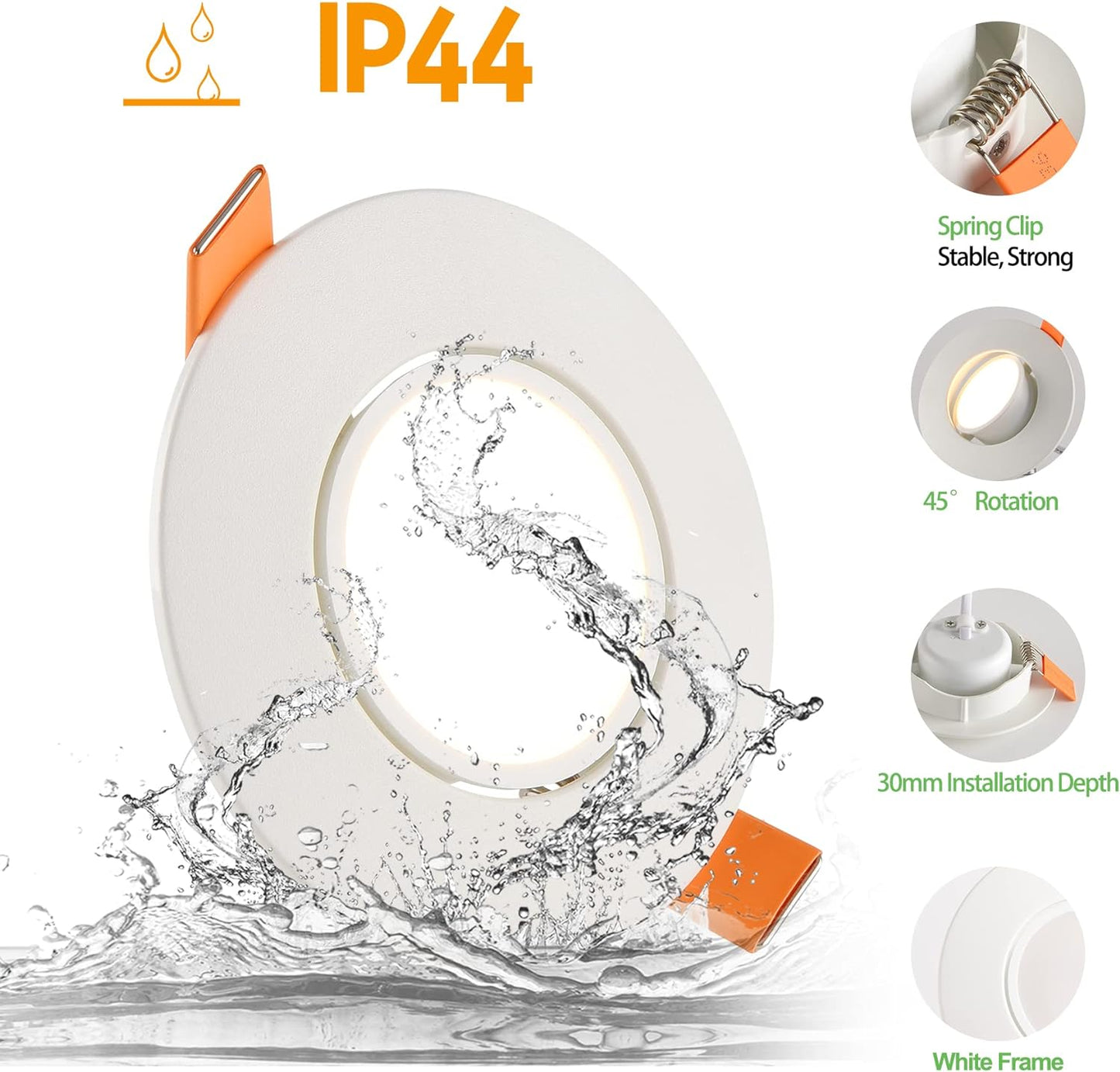 Faretti Da Incasso per Cartongesso 5W Dimmerabili 3000K Bianco Caldo 460LM Faretti LED Interno Ultrasottil 230V Orientabili a 45°Diametro Foro 68 Mm Faretto Da Bagno Rotondo Bianco, Set Da 6