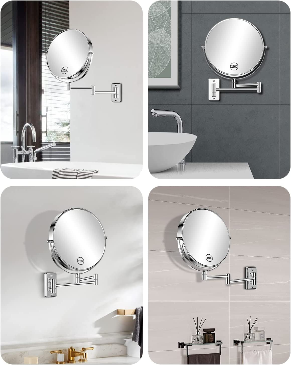 Gospire - Specchio Cosmetico Da 9 Pollici, Montaggio a Parete, Double-Face, Specchio Barba, Trucco Con Ingrandimento Normale E 5X, Orientabile 360°, Cromato, per Bagno, Studio Cosmetico, Hotel