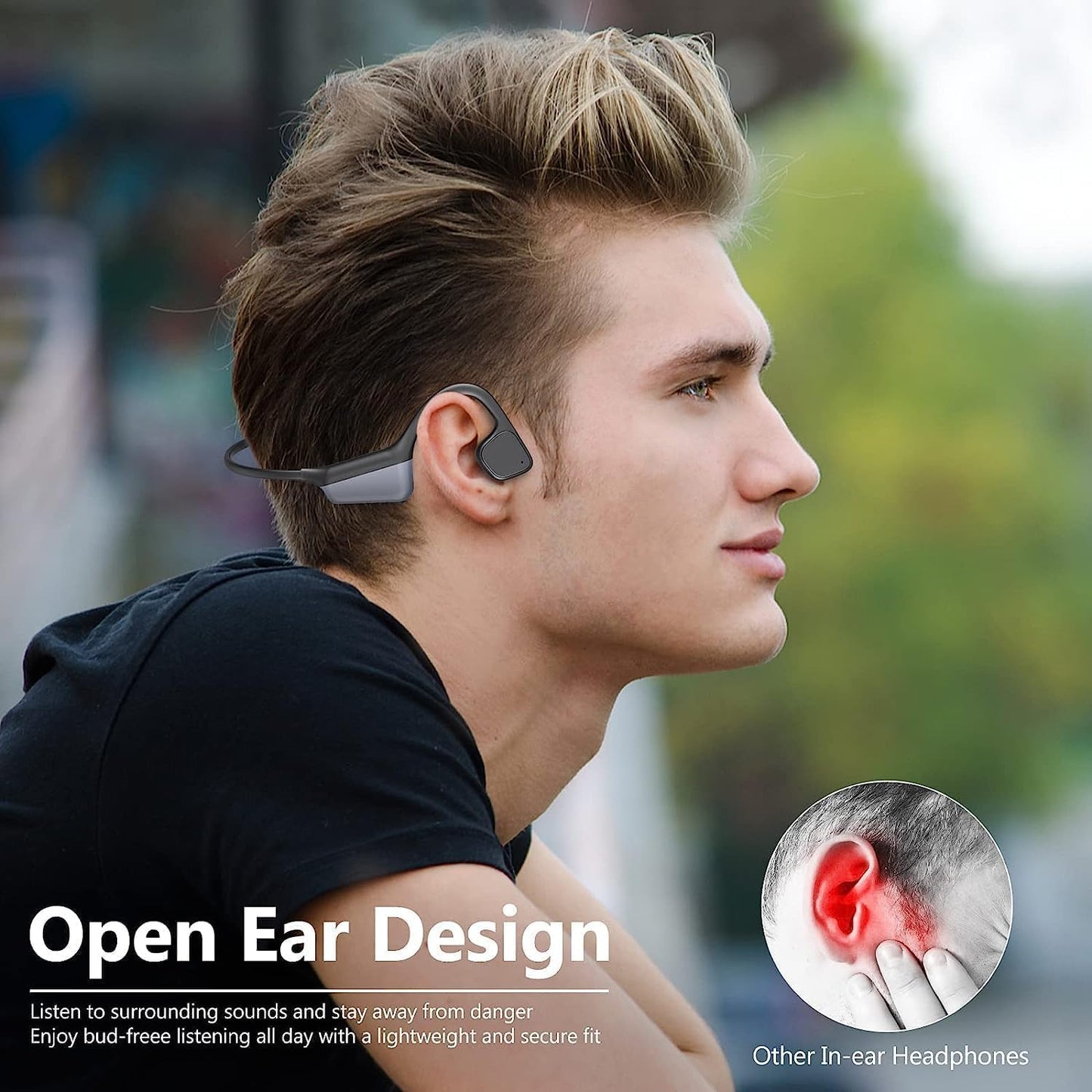 Cuffie a Conduzione Ossea, Cuffie a Orecchio Aperto Con Microfono, Auricolare Wireless Impermeabile, Cuffie Sportive Bluetooth 5.3 per Jogging, Ciclismo, Sport All'Aperto, Escursionismo