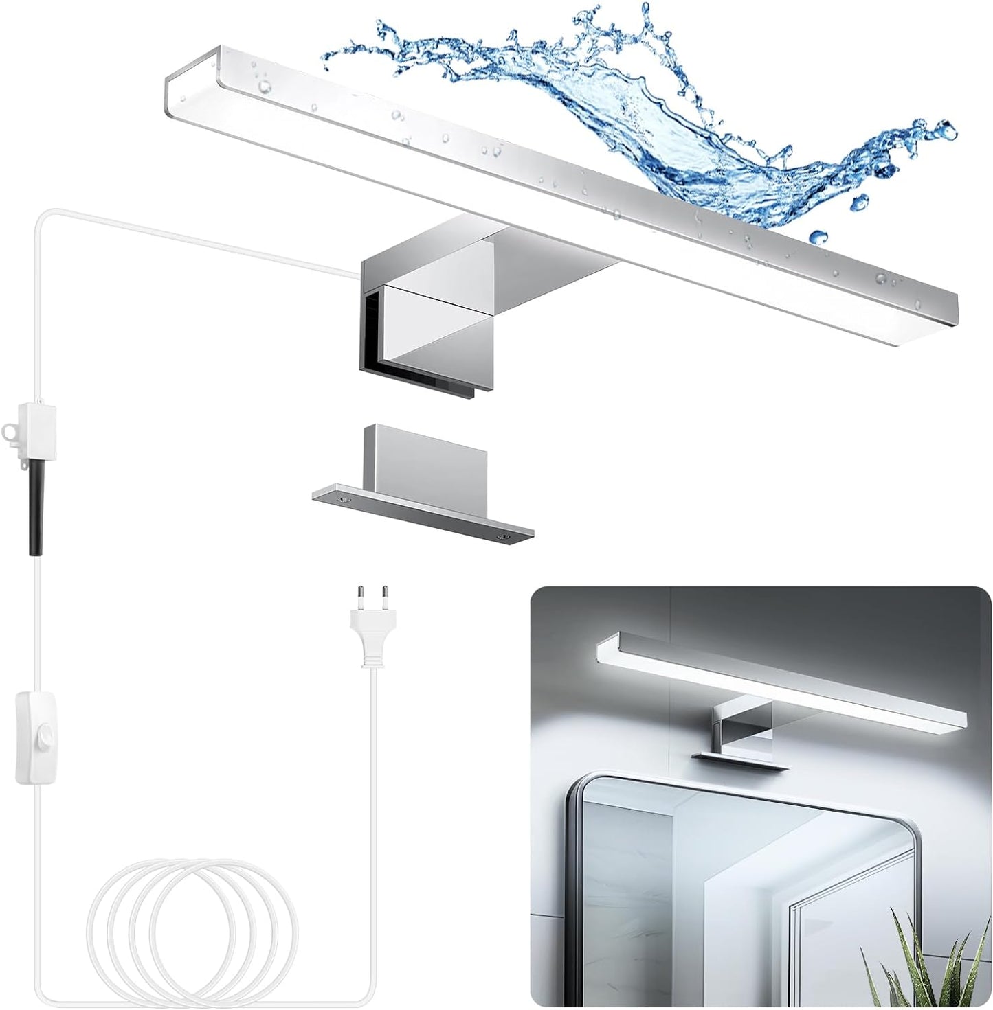 LED Lampada Da Specchio Bagno 30Cm 5W Bianco Freddo 6000K, Lampada Da Bagno Impermeabile IP44,CRI>80 Adatto a Trucco, Luce Specchio Bagno Cablato E Wireless,Lampada per Bagno, Armadio, Parete
