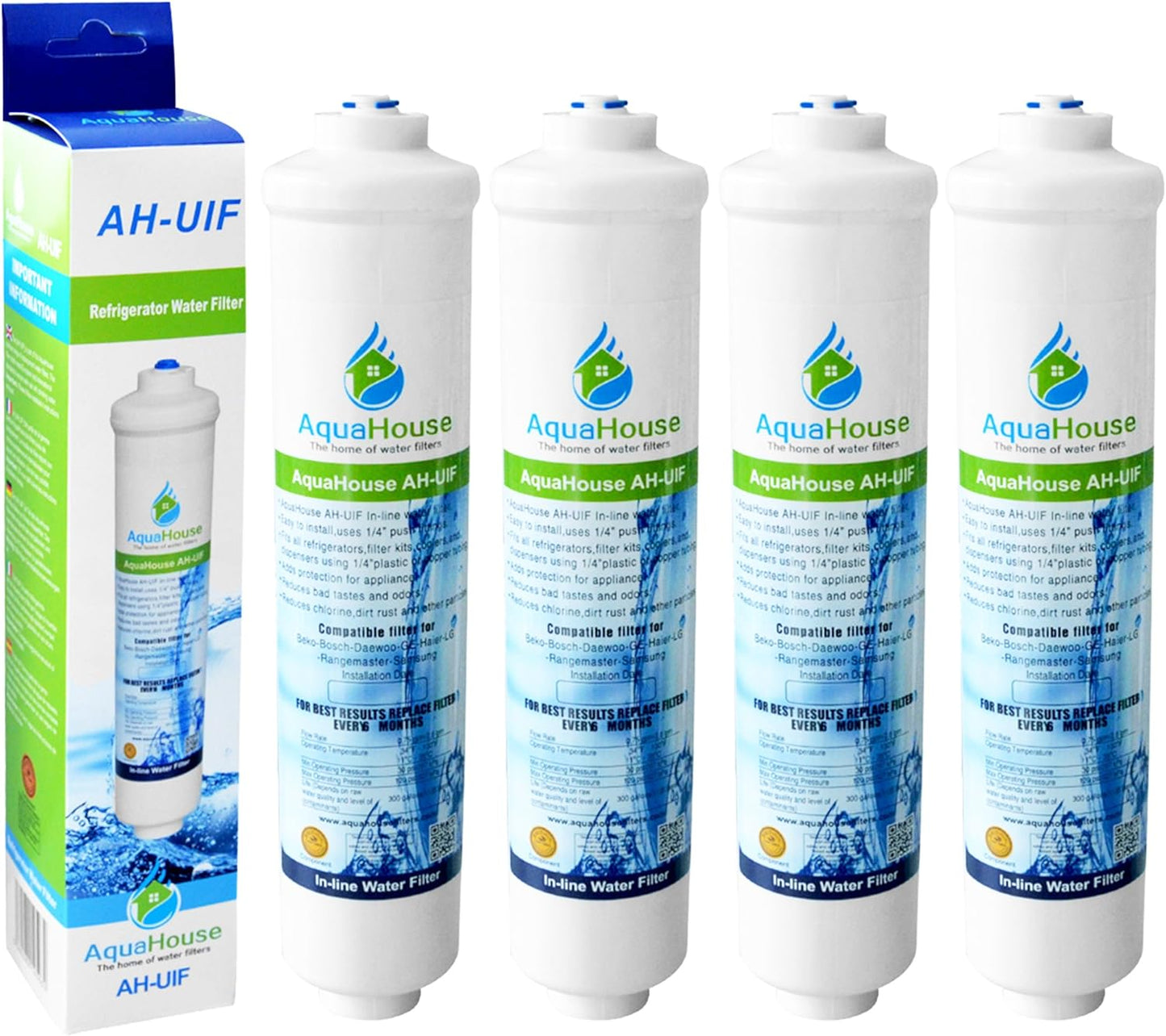 4X AH-UIF Filtro Acqua Compatibile per Samsung DA29-10105J, LG 5231JA2010B, Beko Haier (Frigorifero Solo Con Filtri Esterni)