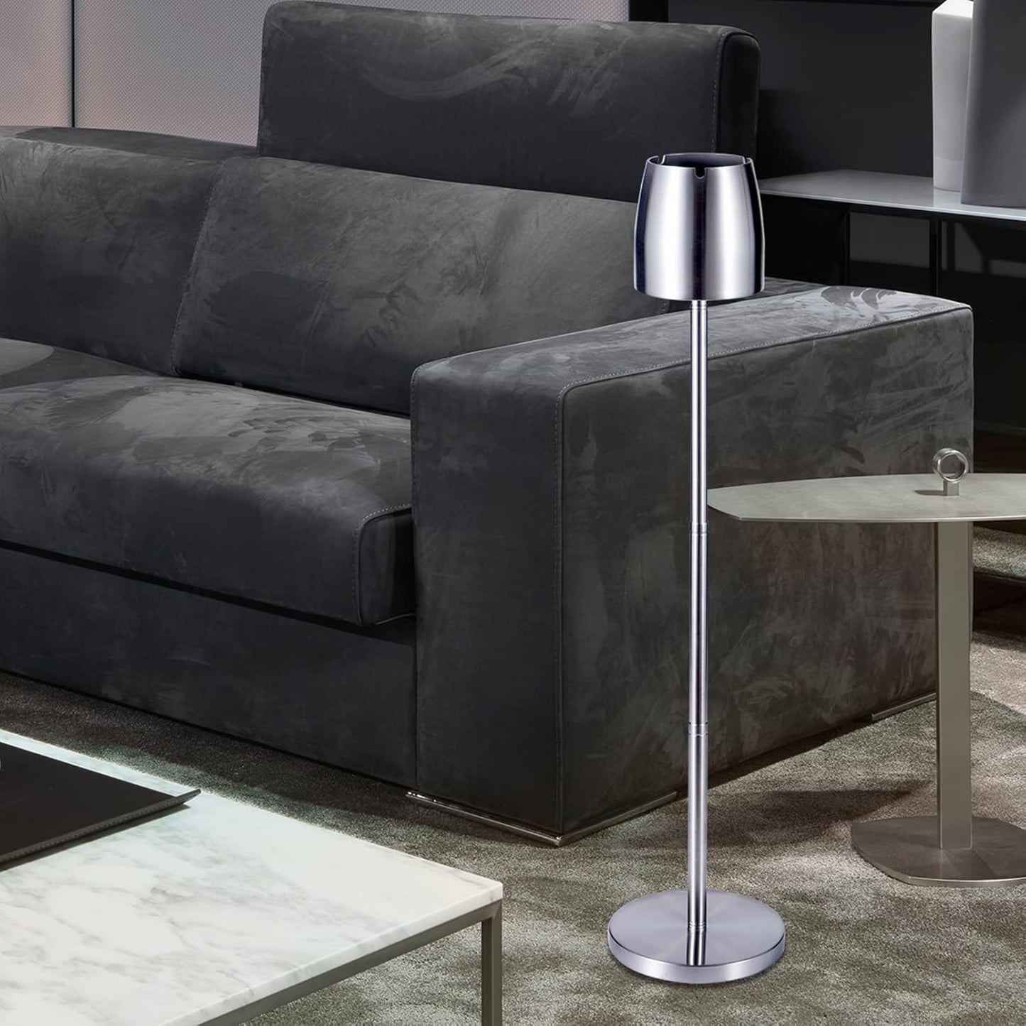 Posacenere in Acciaio Inox, Altezza Allungabile, 34 – 65 Cm, Grande Posacenere per Esterni, Posacenere Con Coperchio, Fondo Antiscivolo E Posacenere Antivento per Esterni E Interni