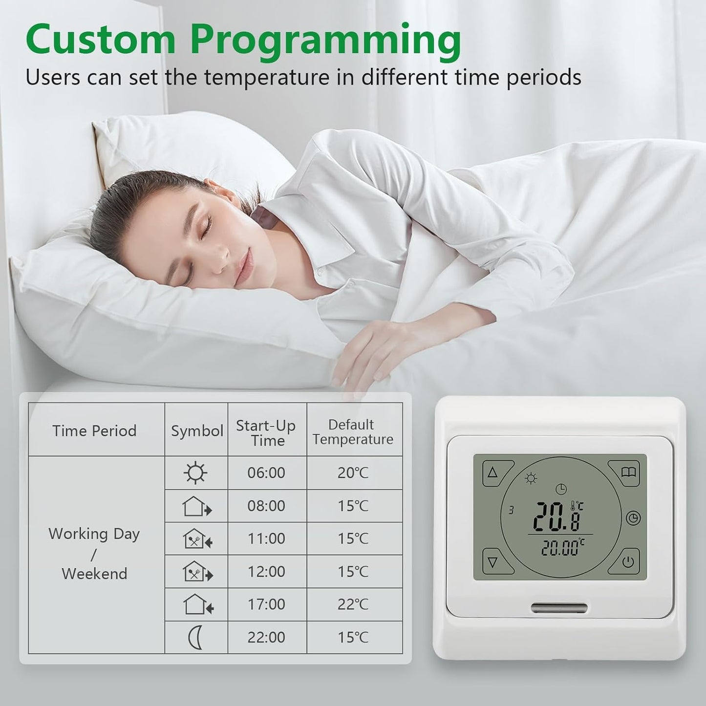 Termostato LCD Digitale Programmabile Wg809,Touchscreen Retroilluminato,3A AC230V per Gli Impianti Di Riscaldamento Ad Acqua, Bianco
