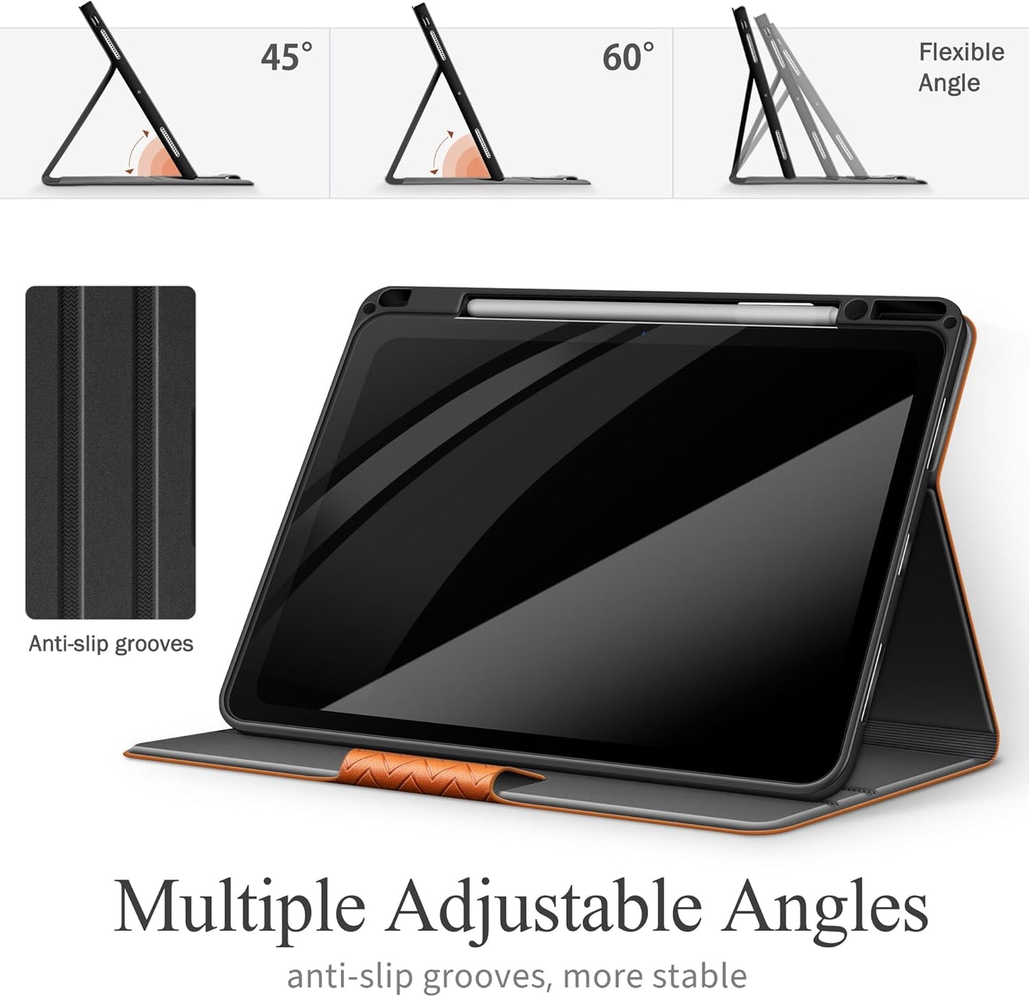 Custodia per Ipad Pro 13 Pollici M4 (2024), Con Portapenne Integrato, Supporto per Pencil Pro/Pencil (USB-C), PU Pelle, Auto Svegliati/Sonno (Marrone)