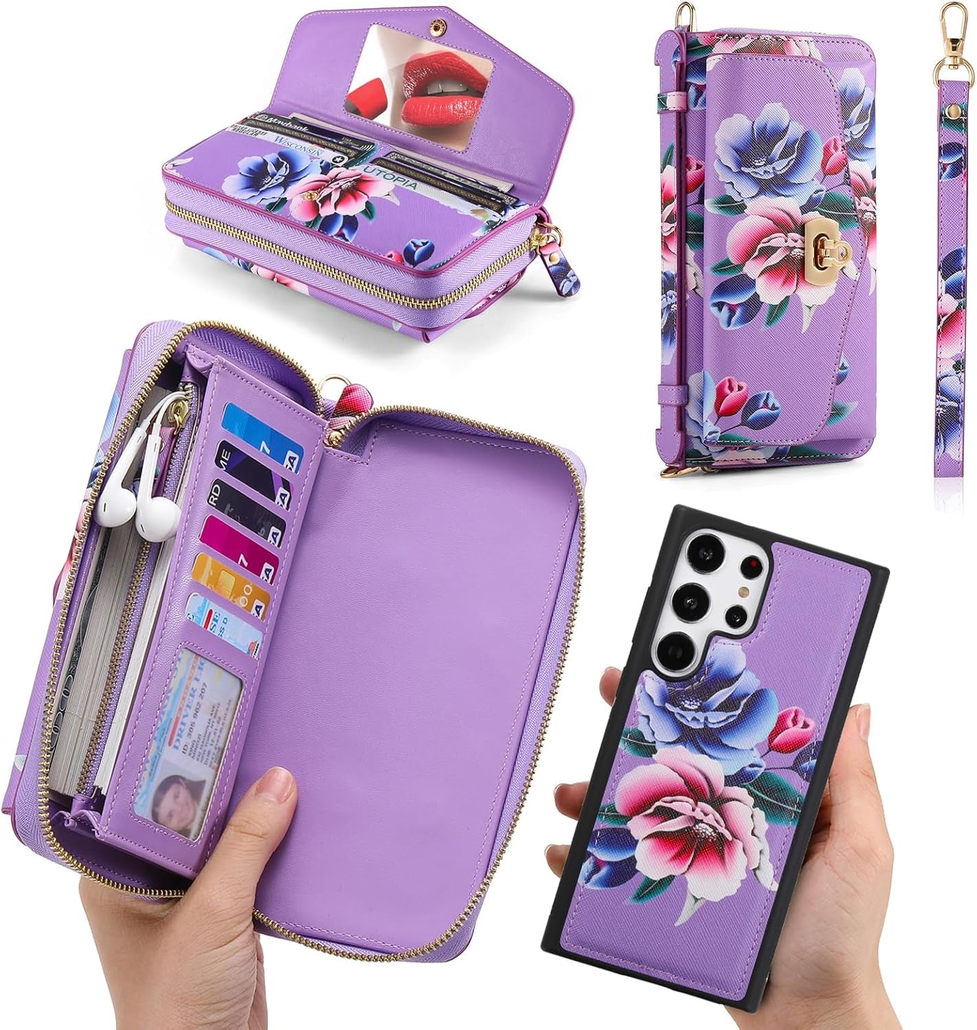 Custodia a Portafoglio per Galaxy S23 Ultra, in Pelle PU Di Alta Qualità, Slot per Schede, Chiusura Magnetica, Custodia Protettiva RFID per Samsung Galaxy S23 Ultra Da 6,8 Pollici, Viola