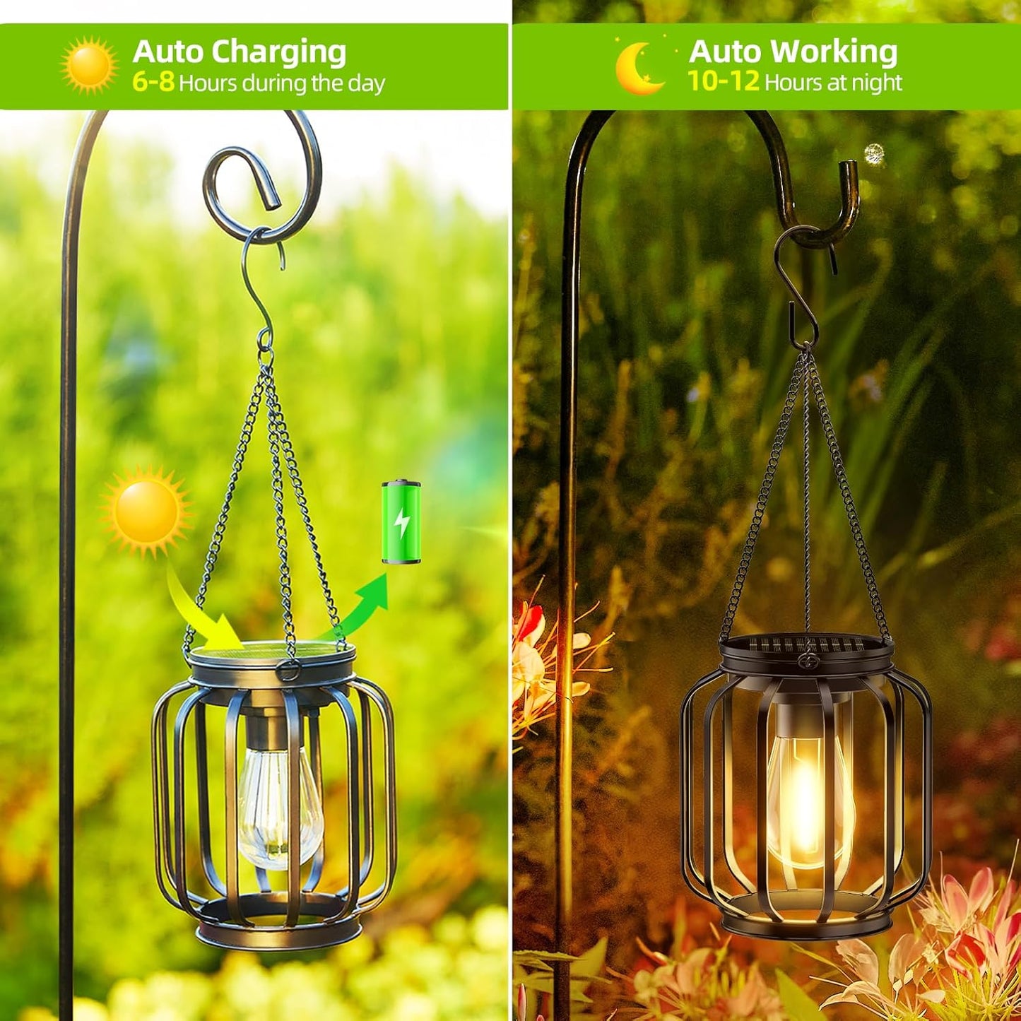 Lanterne Solari Da Esterno, 2 Pezzi Metallo Lampada Solare Da Giardino Con Lampadina LED, IP65 Impermeabile Metallo Lampade Solari per Esterni per Terrazza Prato Balcone Decorazione
