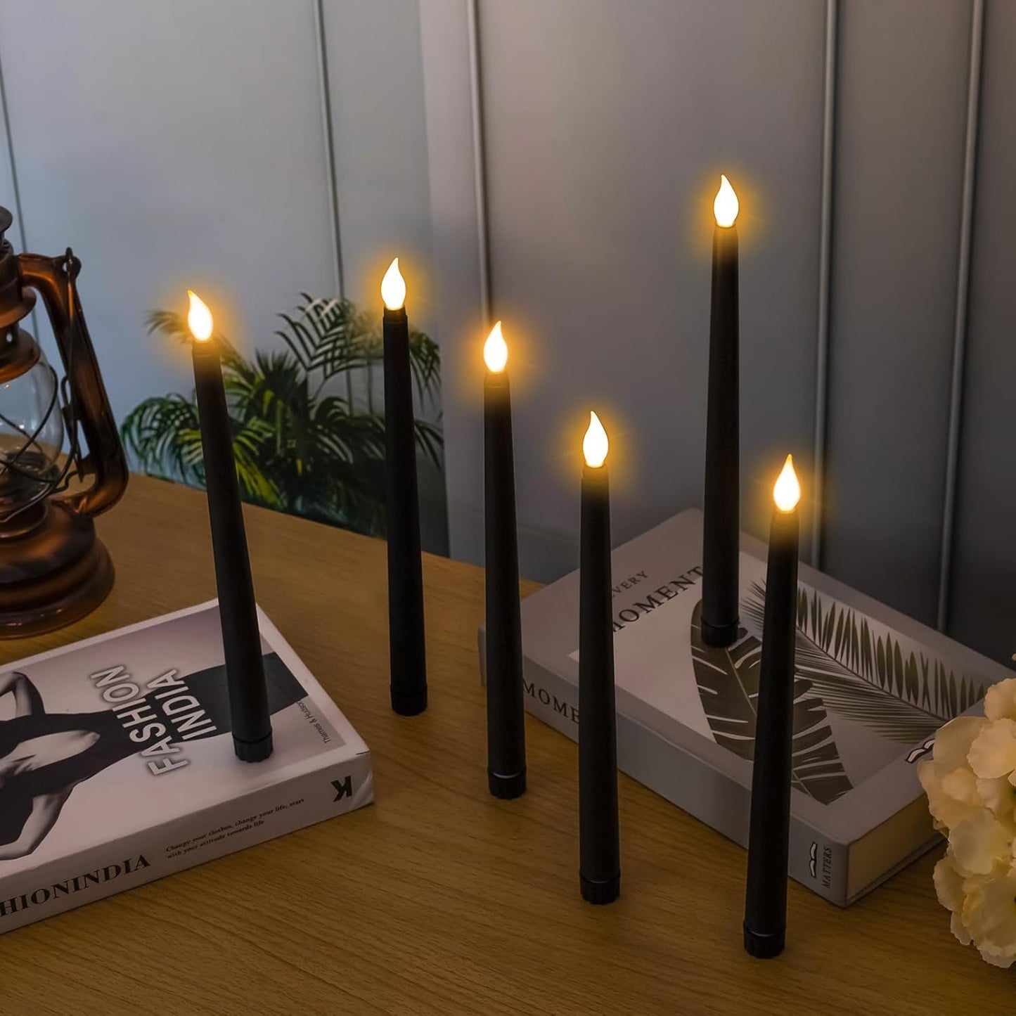 Candele LED Nere, 12 Pezzi Candele Senza Fiamma, Candele a Batteria Tremolante, Candele Elettriche per Natale, Ringraziamento, Festa (2.1 X 25 Cm)