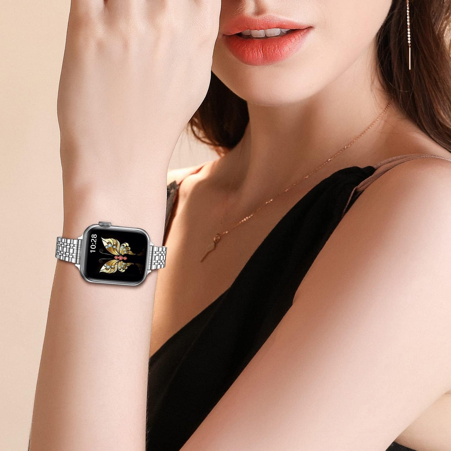 Fascia Sottile Compatibile Con Il Bracciale Apple Watch 38 Mm 40 Mm 41 Mm 42 Mm 44 Mm 45 Mm, Sottile Fascia a Catena in Metallo in Acciaio Inox per Iwatch Da Donna Serie 8 7 6 5 4 3 2 1 SE