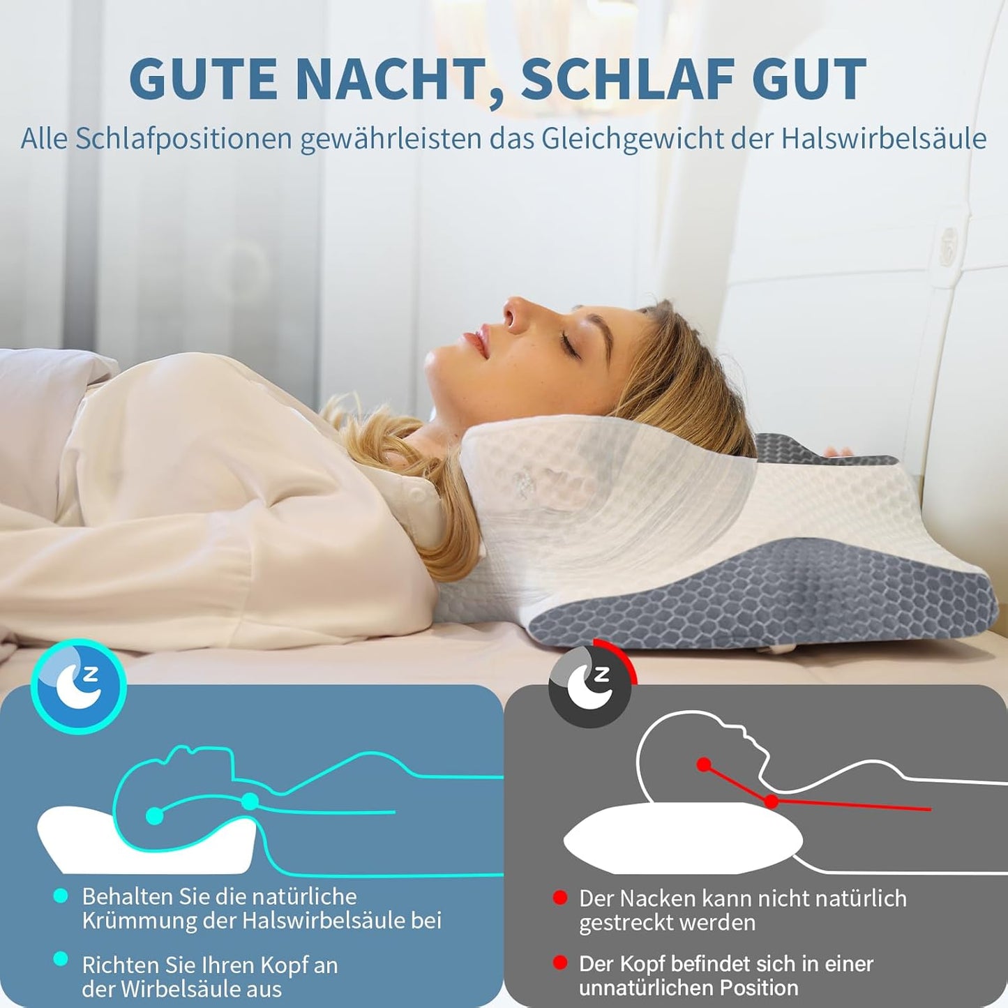 Cuscino Cervicale per Dormire Cuscino Memory Foam, Cuscino per Cervicale Ergonomico Di Sostegno per Il Dolore Al Collo E Alle Spalle Con Federa in Seta Di Ghiaccio