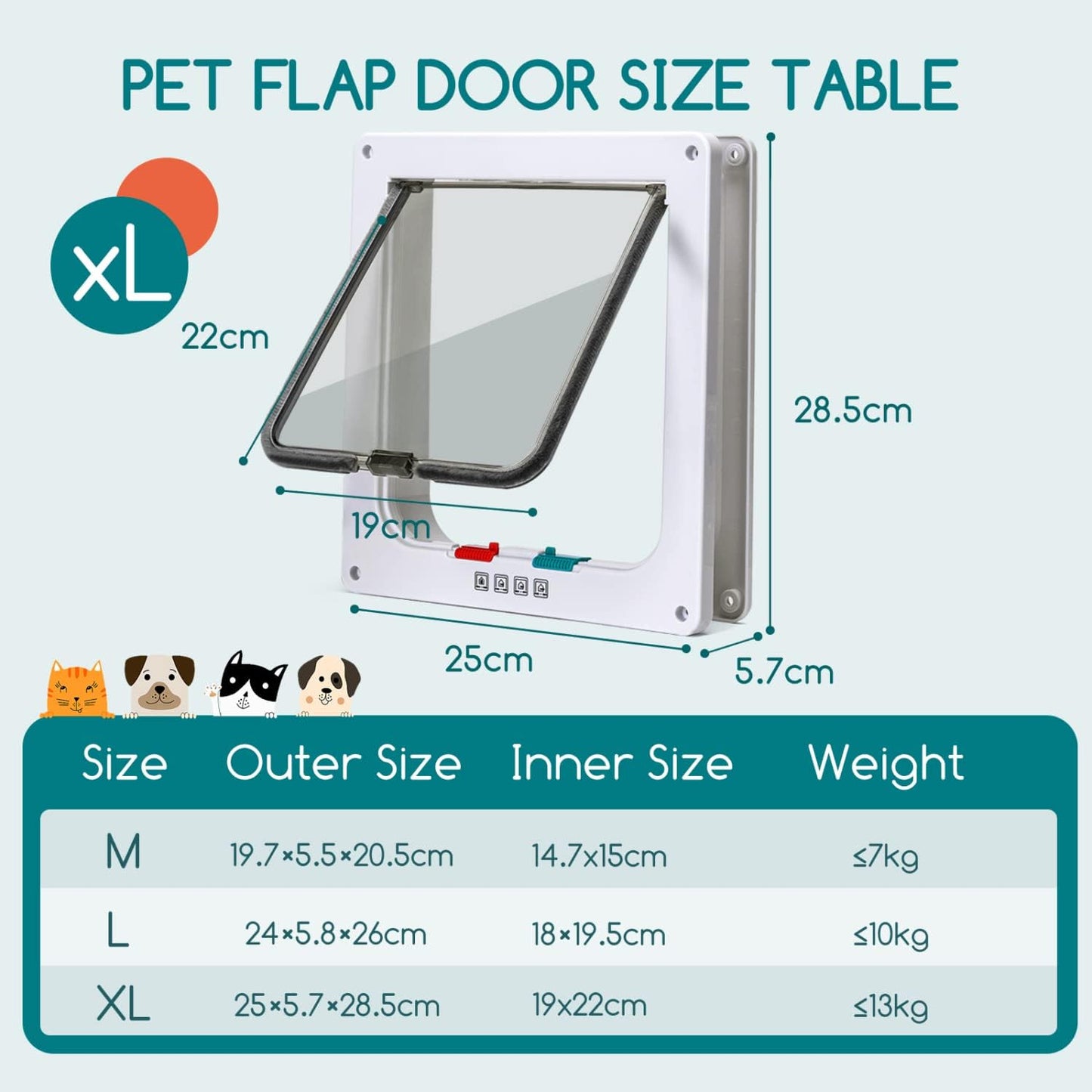 - Gattaiola per Gatti E Cani, Porta per Gatti a 4 Vie Con Magnete, Entrata E Uscita Controllabile Porta Scorrevole per Finestra Di Sicurezza per Animale Domestico (Bianca, XL)