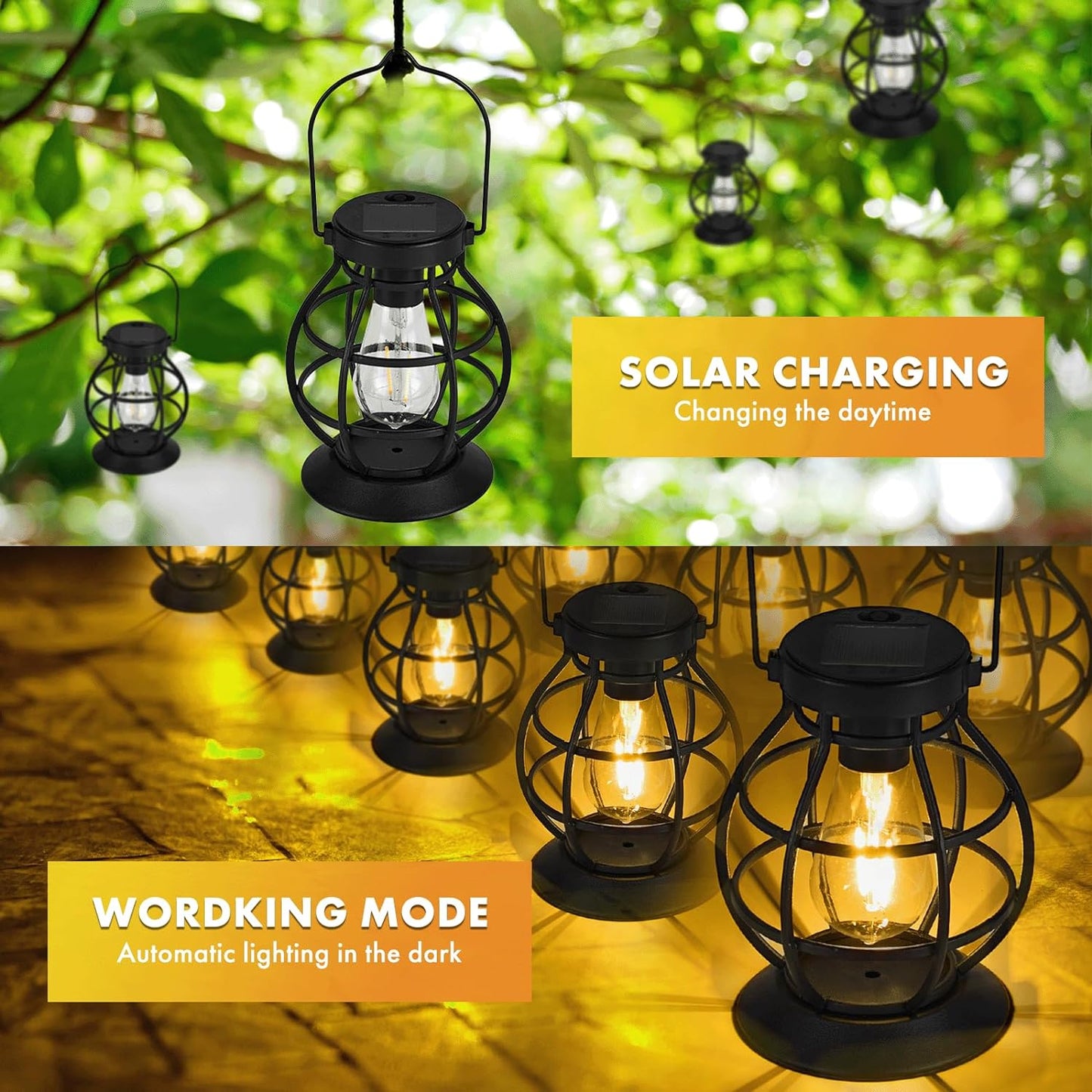 Lanterne Solari Da Esterno, 2 Pezzi Lampada Solare Da Giardino in Metallo IP44 Impermeabile Lampada Da Esterno per Da Esterno Giardino Natale Feste Camera Da Letto Decorazioni
