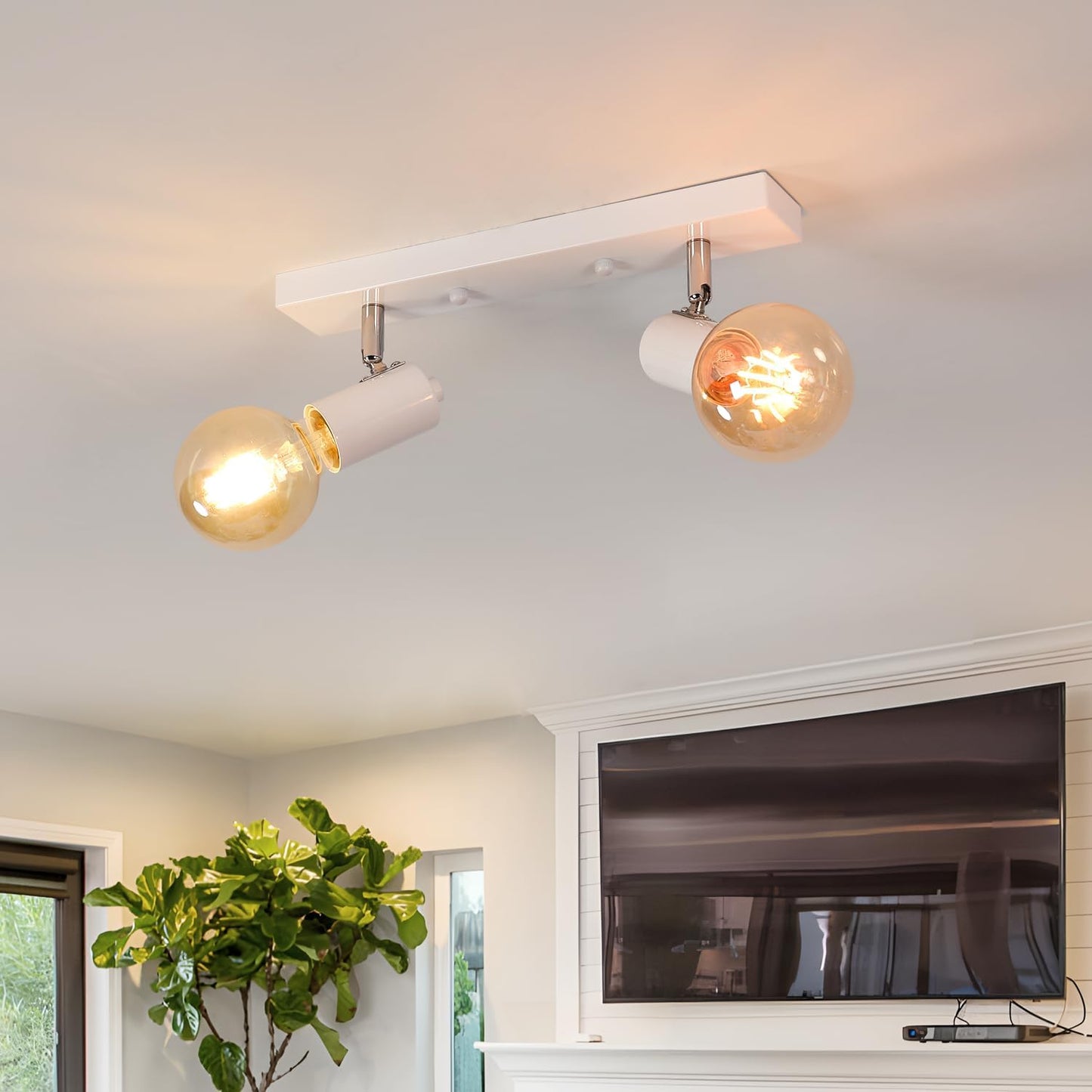 Faretti LED Da Soffitto Orientabili, Nero Lampada Da Soffitto E27, Plafoniera LED Interno E27 Con 2 Faretti per Salotto, Corridoi, Ingressi O Scale, Max 60W