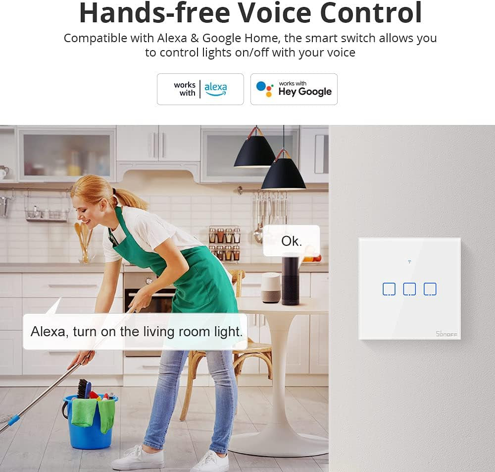 Interruttore Intelligente, Touch T0 3Gang Luce Controllo Wireless Wifi Da Muro, Interruttore a 1 Canali per Soluzioni Di Automazione Della Casa Intelligente, Funziona Con Alexa (EU Type,1-Way)