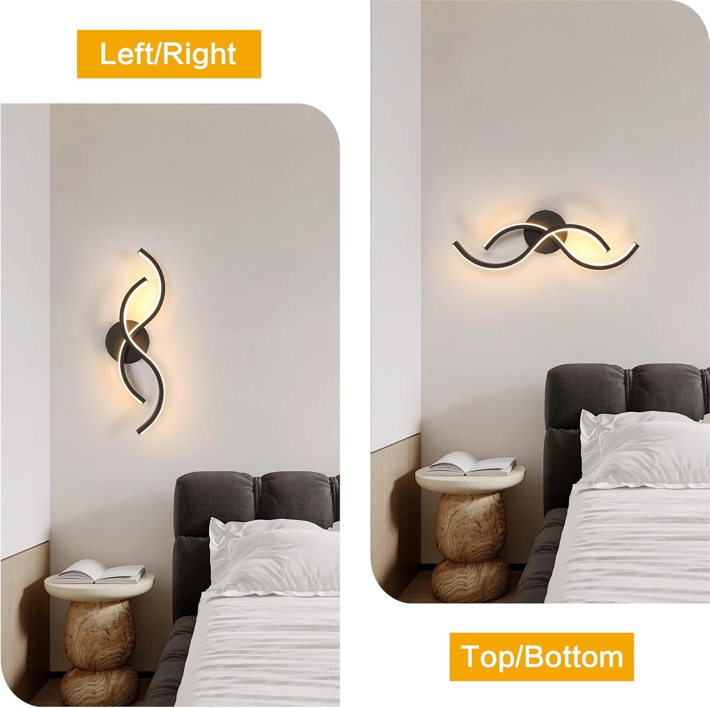 Applique Da Parete Interno LED, 15W 1687LM Lampada a Muro LED Creativo, 42CM Lampada Da Parete Moderna in Acrilico per Camera Da Letto Bagno Soggiorno Corridoio, Bianco Caldo 3000K