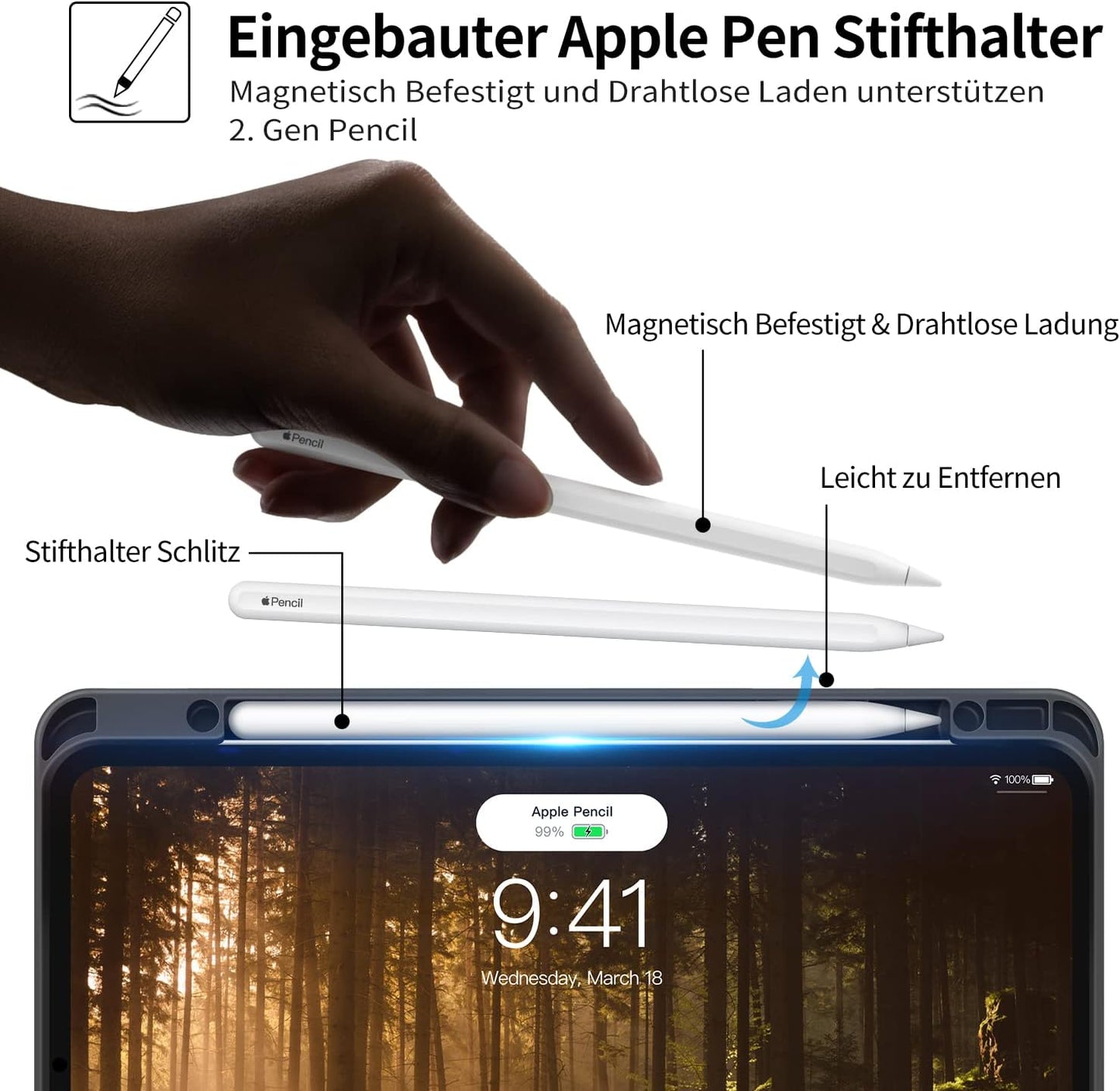 HOLIMET Custodia per Ipad Pro 12.9 2022 6 Generazione, 2022/2021/2020/2018 (6A/5A/4A/3A Gen) Smart Cover Con Pencil Holder per Pencil 2, Auto Svegliati/Sonno Case per Ipad Pro 12.9 Pollici (Nero)
