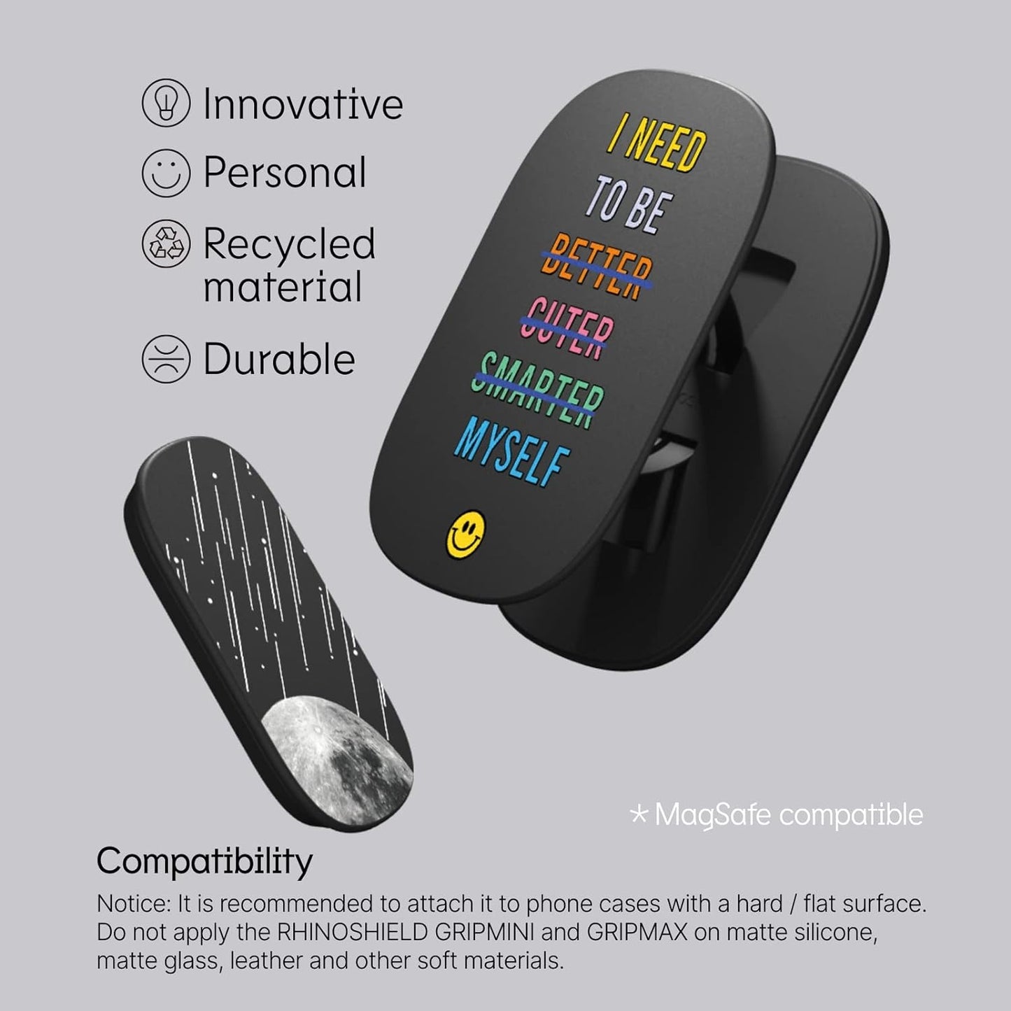 GRIPMAX Compatible with Magsafe - Grip, Stand, and Selfie Holder for Phones and Cases, Repositionable and Durable, Best Paired with Phone Cases for Magsafe - Black