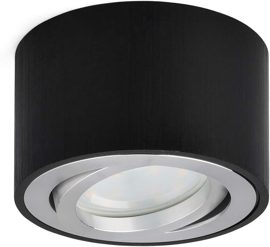 Faretti LED Soffitto Nero - Ø80X50Mm Faretti Da Soffitto Orientabile, Include 5W Modulo LED 230V - Bianco Caldo 3000K, Plafoniera LED Soffitto in Alluminio, Lampada Da Soffitto Rotondo