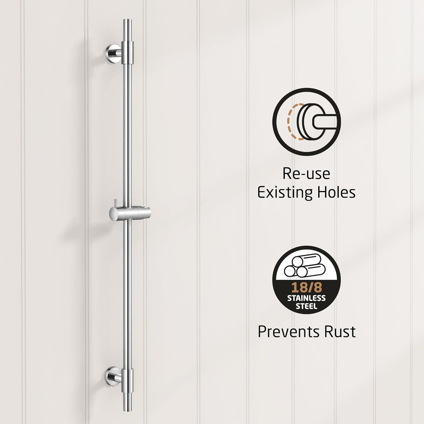 Colonna Doccia Saliscendi Doccia Acciaio Inox, Asta Doccia Con Supporto Soffione Regolabile, Lucido 100CM, F209S100-PS